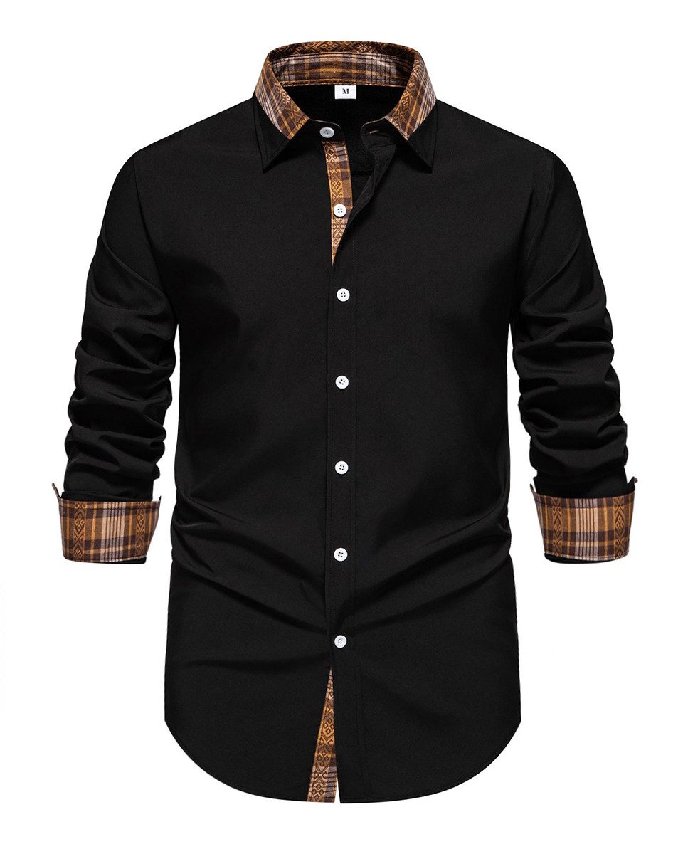 Allthemen Langarmhemd mit Karo-Kontrastdetails lässiges Freizeithemd günstig online kaufen
