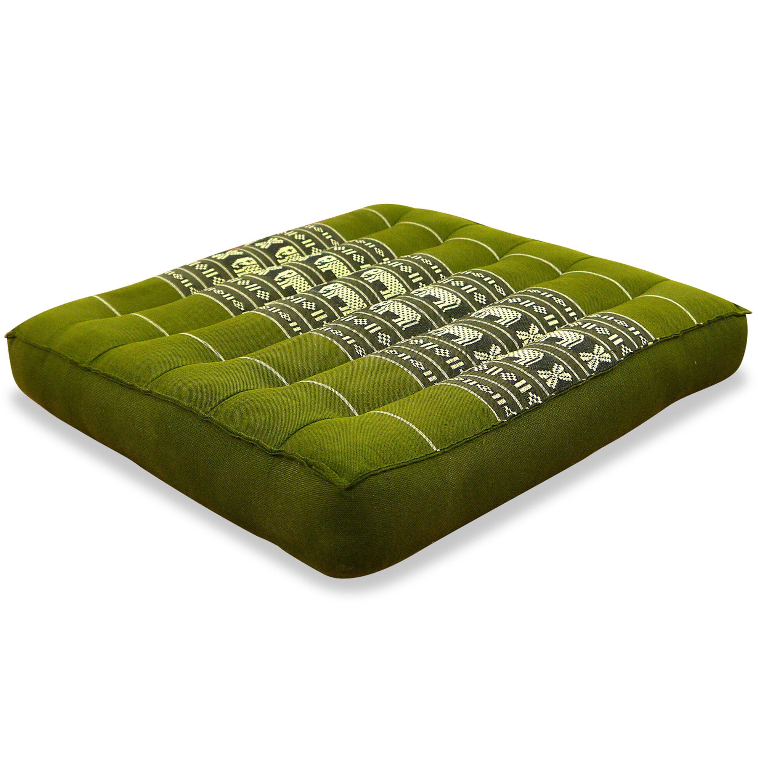 livasia Sitzkissen Sitzkissen 35 cm, vegan und handgefertigt, 35x35x6cm, Kapok grün / Elefanten | Stuhlkissen