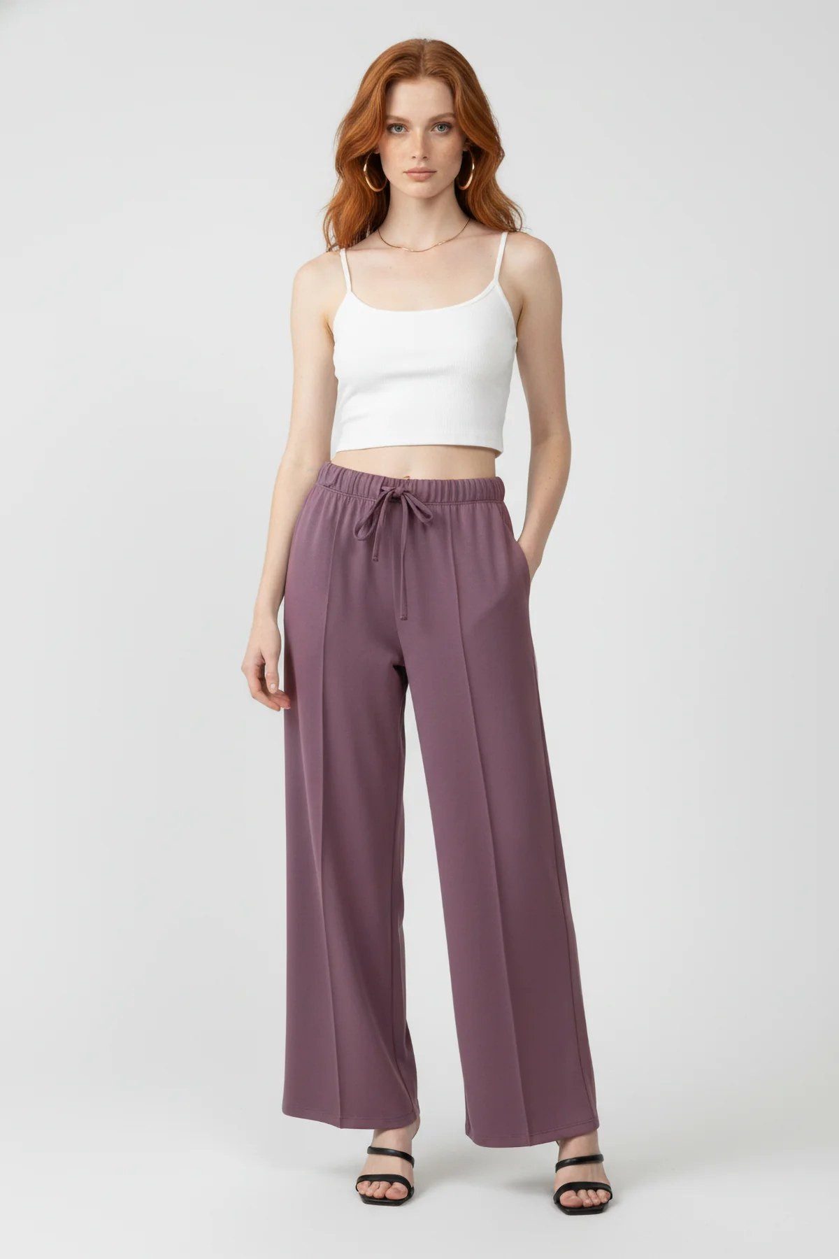 Bequeme Jeans Weite Hosen mit Bindegürtel und Rippstruktur