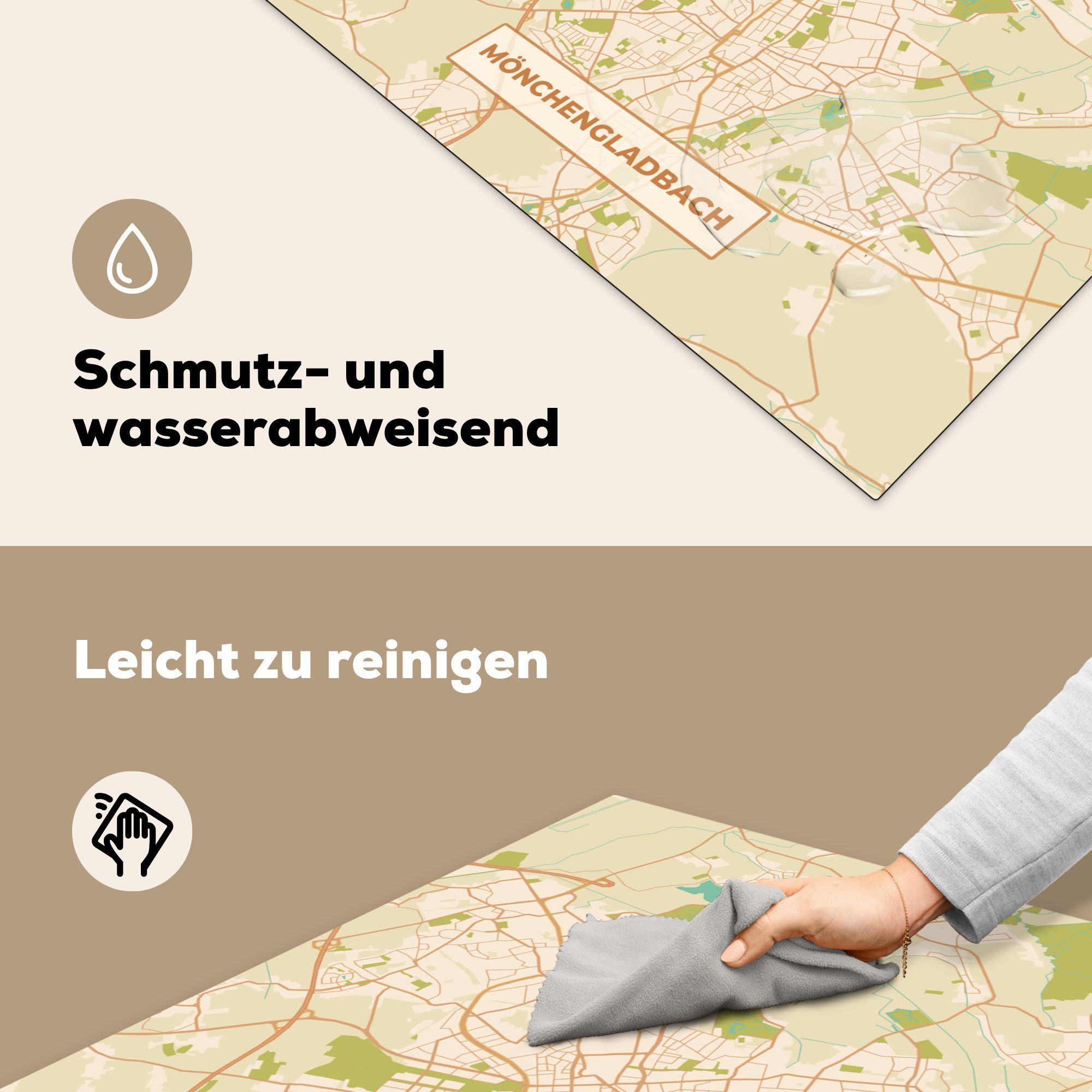 MuchoWow Herdblende-/Abdeckplatte Mönchengladbach - Jahrgang für - - cm, Arbeitsplatte küche Stadtplan, (1 Vinyl, tlg), 78x78 Karte Ceranfeldabdeckung