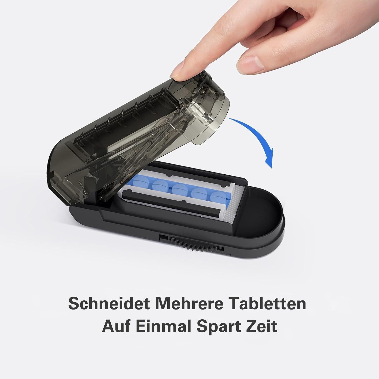 FOUORTUNATE-BEE Verteilerbox Tablettenteiler Edelstahl Pillenschneider für mehrere Tabletten, Pillenteiler mit einstellbaren Fächern Tablettenschneider Schwarz