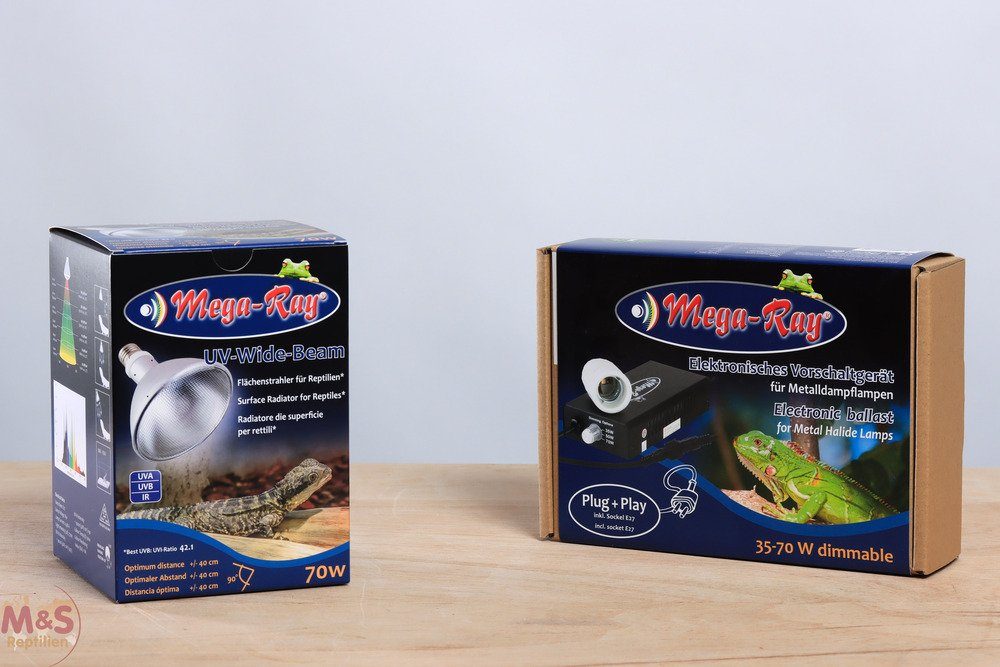 Terrarium Mega Ray 70 Watt Set (Lampe + E 27 Fassung + Vorschaltgerät)