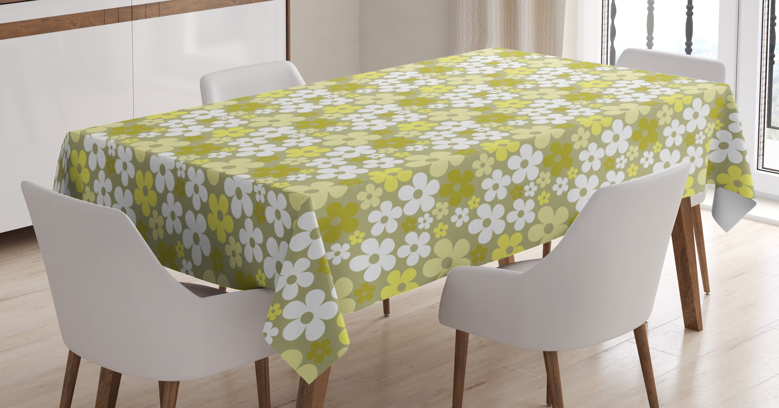 Abakuhaus Tischdecke Farbfest Waschbar Für den Außen Bereich geeignet Klare Farben, grau Gelb Grund Abstrakte Blumen