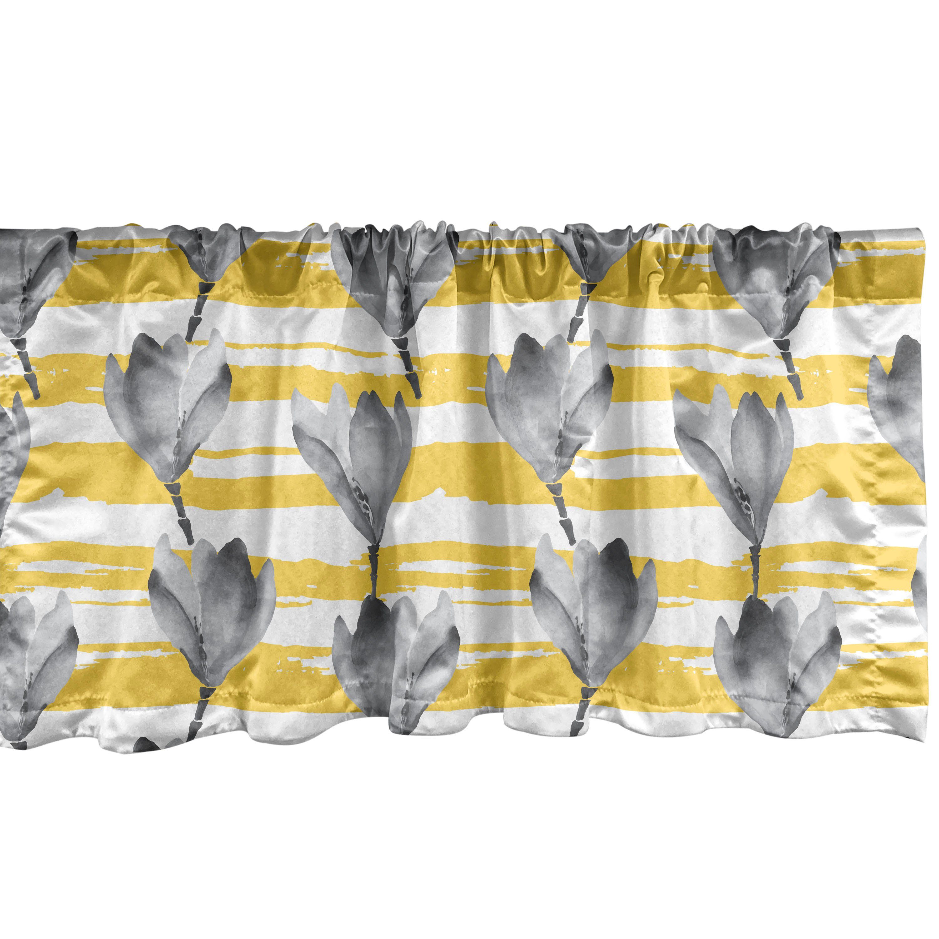 Scheibengardine Vorhang Volant für Küche Schlafzimmer Dekor mit Stangentasche, Abakuhaus, Microfaser, Abstrakt Grau Aquarell Blume