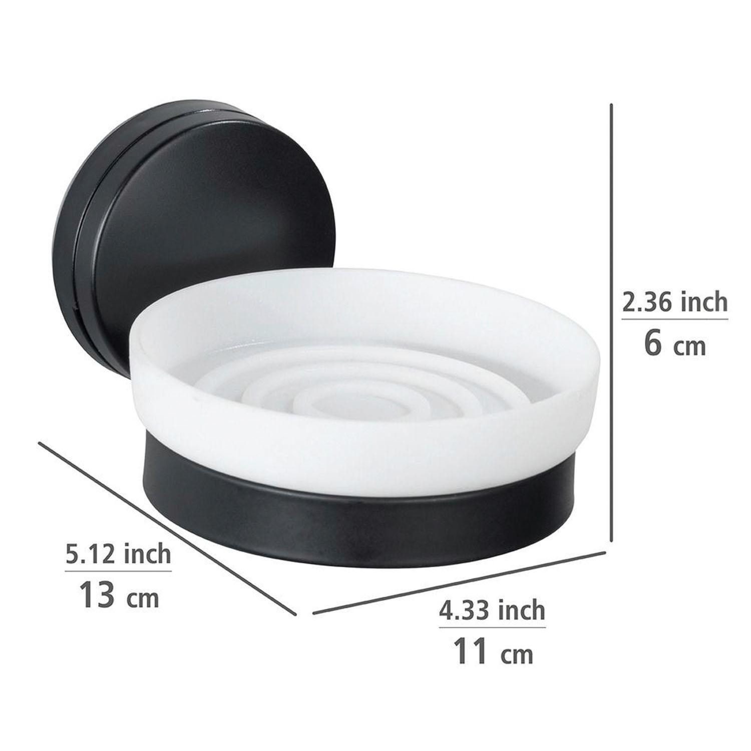 WENKO Seifenschale PAVIA, Schwarz, Weiß, Metall, Kunststoff, Breite: 11 cm, selbsthaftend durch statische Aufladung