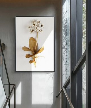 TPFLiving Kunstdruck (OHNE RAHMEN) Poster - Leinwand - Wandbild, Nordic Art - Goldene 3-D Blumen - (11 Motive in 5 verschiedenen Größen zur Auswahl - Bilder Wohnzimmer), Farben: Gold, Weiß - Größe: 21x30cm