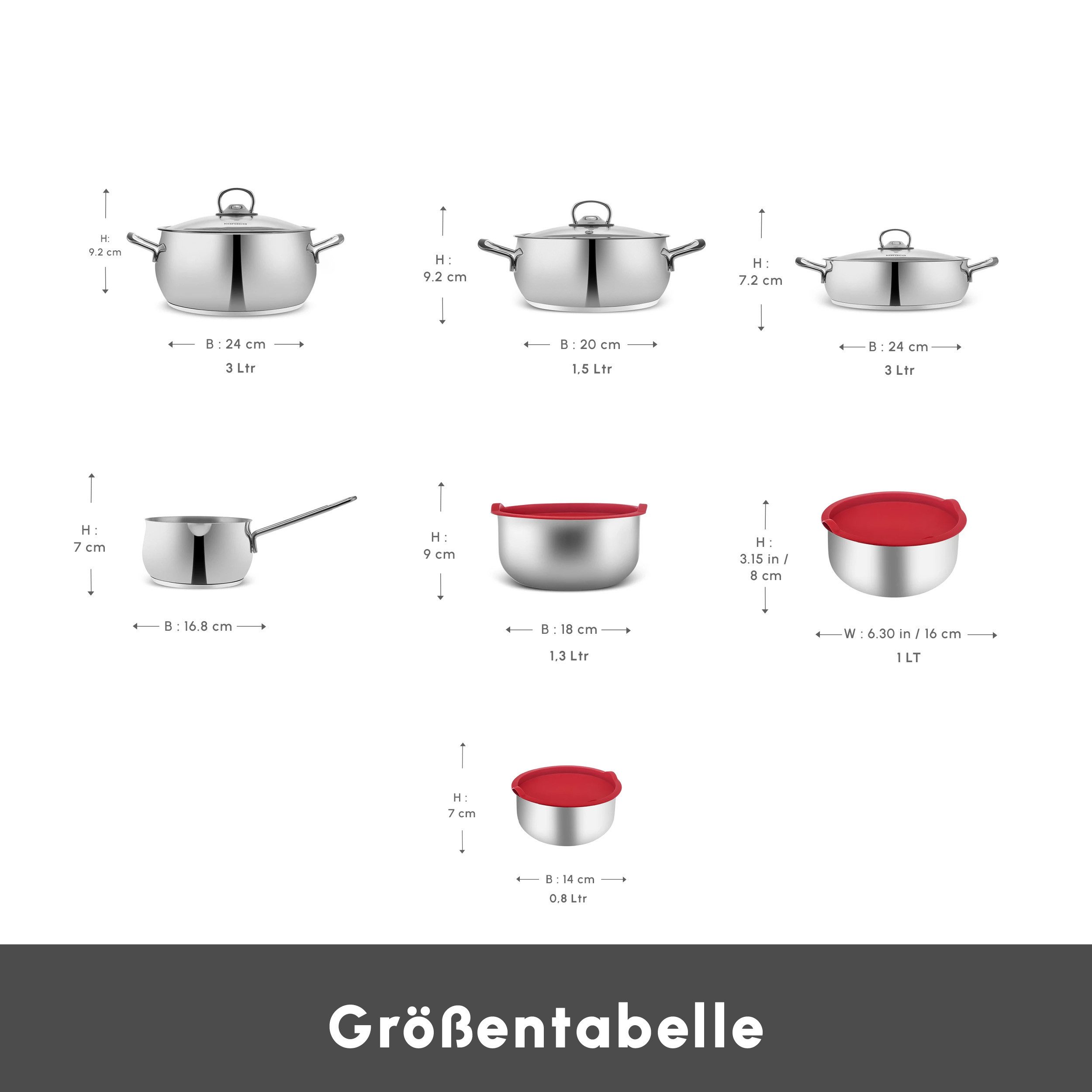 Karaca Topf-Set Cook & Store V2 - 13-tlg Stahl Kochgeschirr Set mit Vorratsdose