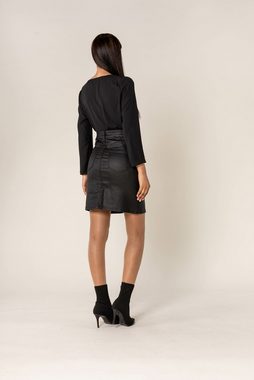 Nina Carter Sommerrock Kunstleder Mini Rock Elegant Beschichtet Stretch Coated Skirt 7558 in Schwarz