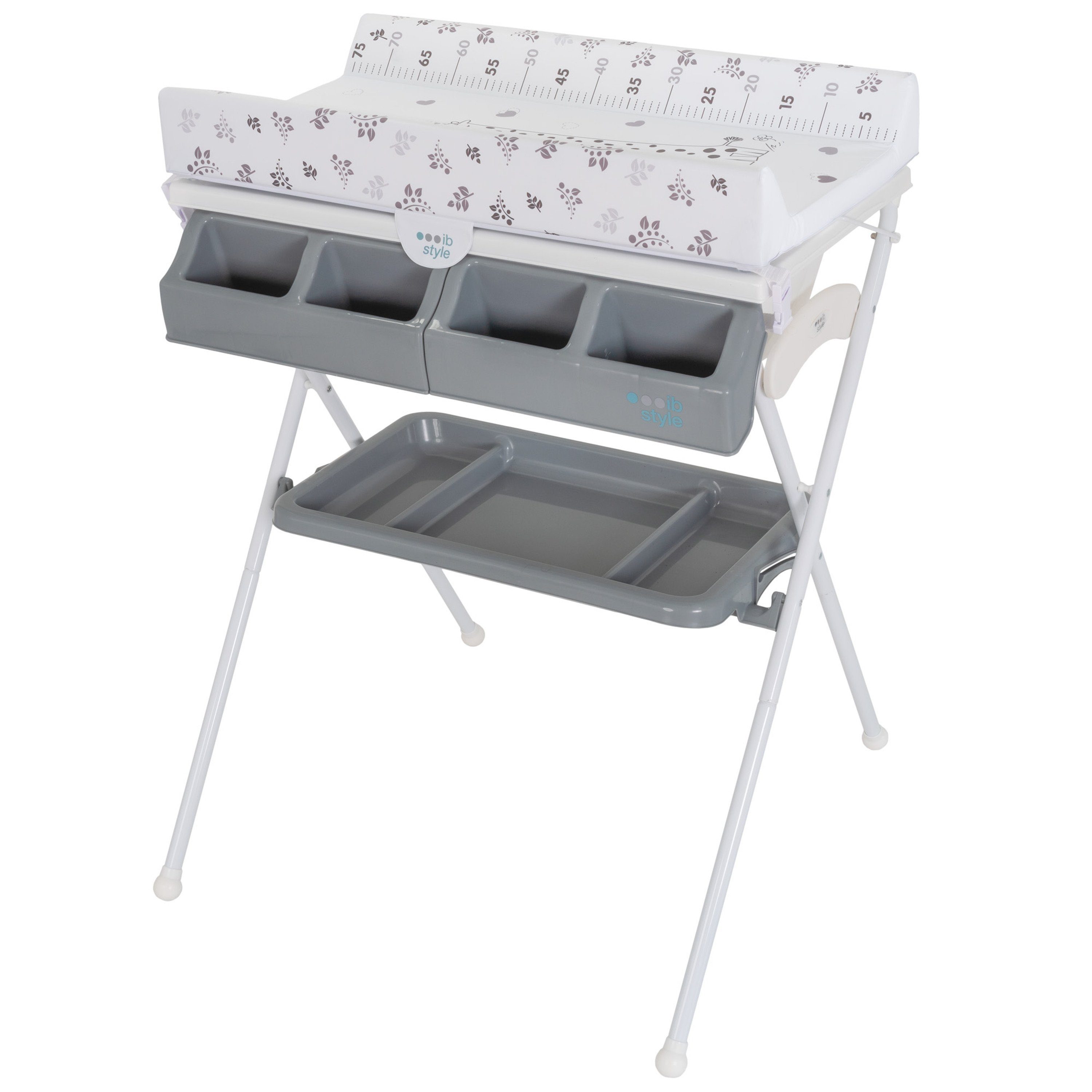 ib style Wickeltisch Koa Bade- & Wickelkombination klappbar Metric Giraffe Grey, klappbare Wickelkommode - mit Babywanne und Aufbewahrungsmöglichkeiten