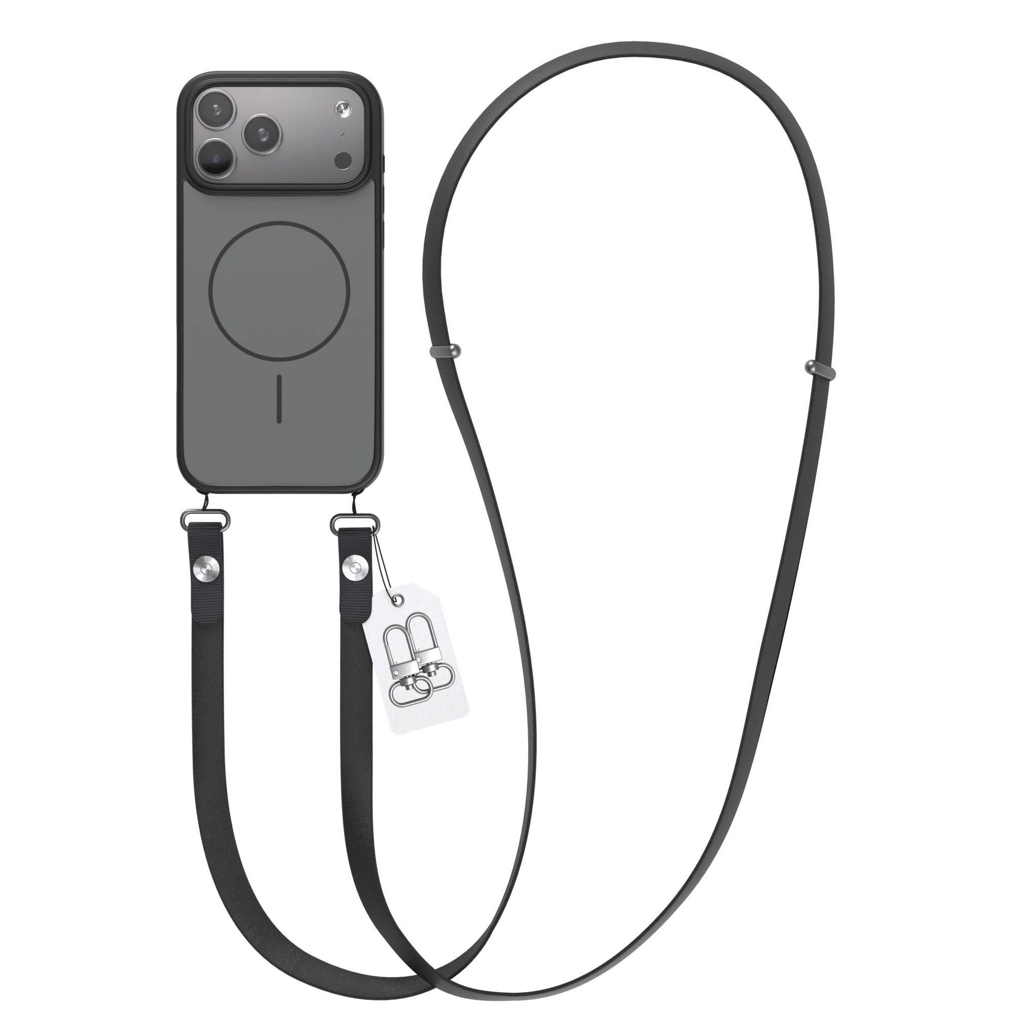 EAZY CASE Handykette Outdoor Case Thin MagSafe mit Band für Apple iPhone 17 Pro Max 6,9 Zoll, Outdoor Case mit Slim MagSafe Ring und Handykette in Schwarz