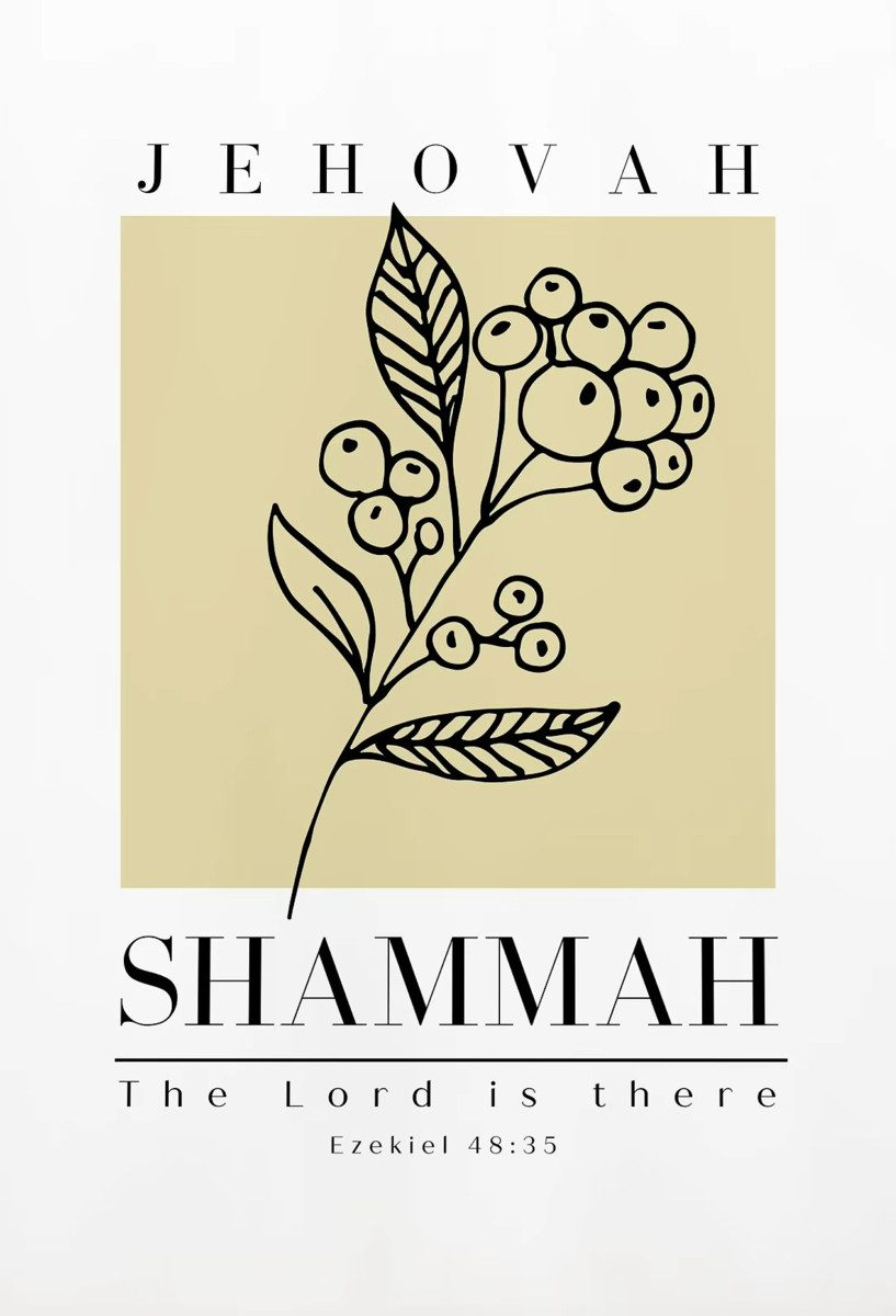 TPFLiving Kunstdruck (OHNE RAHMEN) Poster - Leinwand - Wandbild, Christlicher Jehova Jireh Rapha Shalom Shammah Nissi Raah Leinwand (Leinwandbild XXL), Farben: Schwarz, Weiß, Grau, Beige, Braun -Größe: 20x30cm