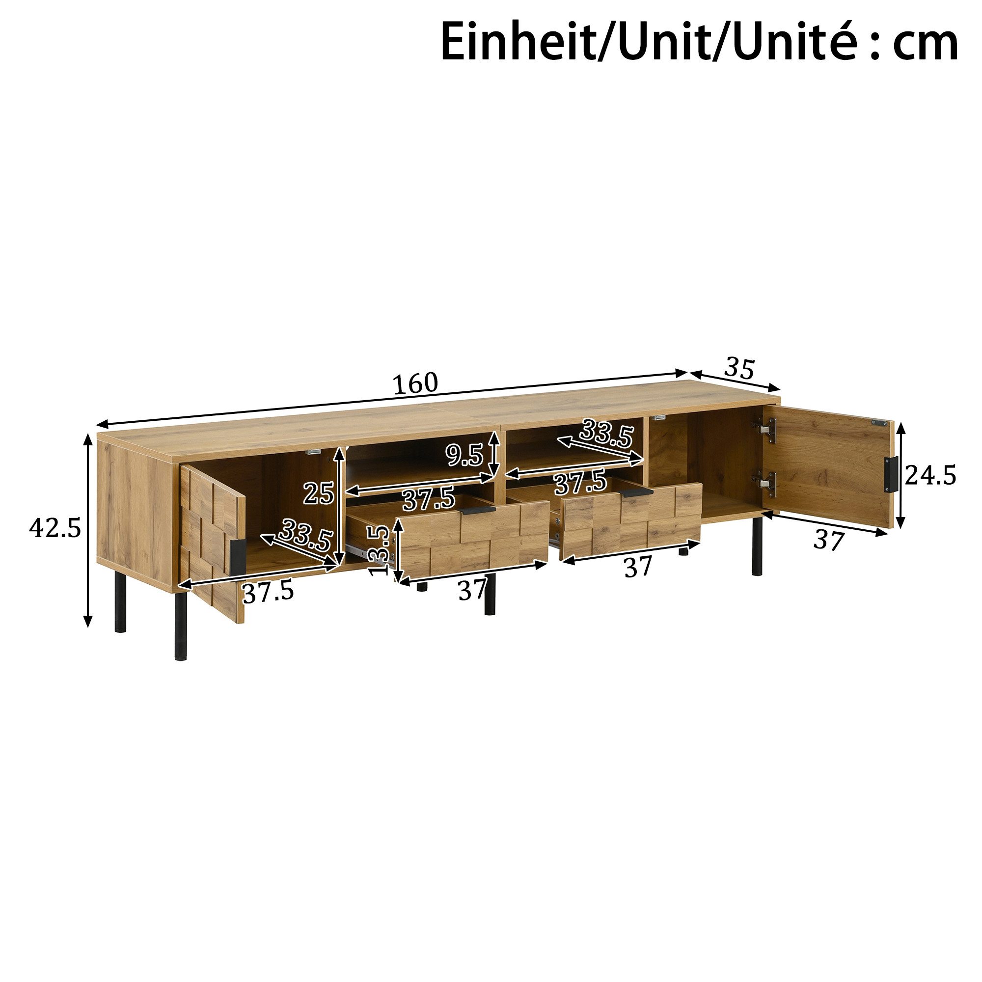 Fine Life Pro TV-Board Mosaik-TV-Schrank,TV-Lowboard, 2-türig mit 2 Schubladen