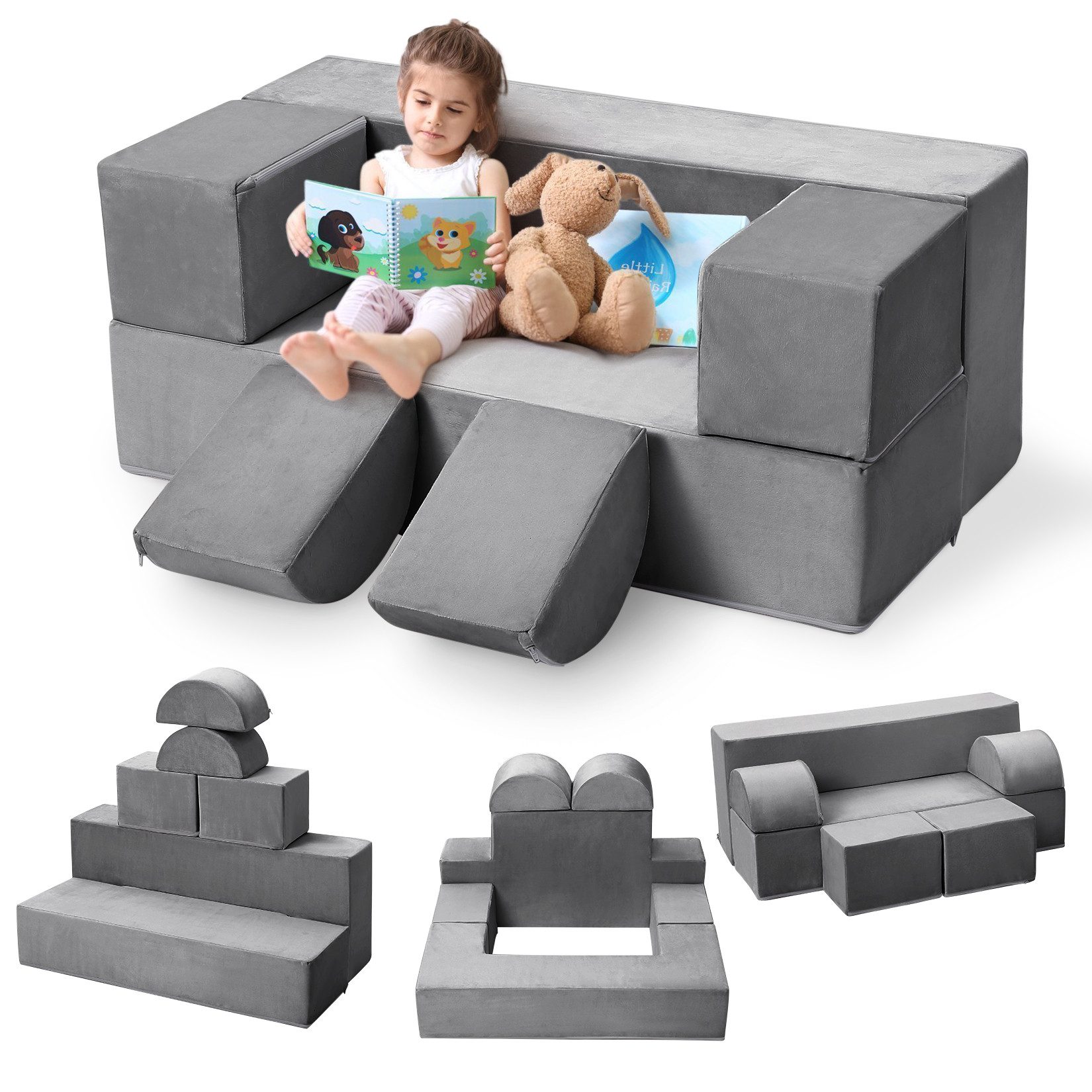 GarveeMore Kindersofa 6-teilig–Spielsofa Spielcouch Modulare Kinderspielcouch für Kinder