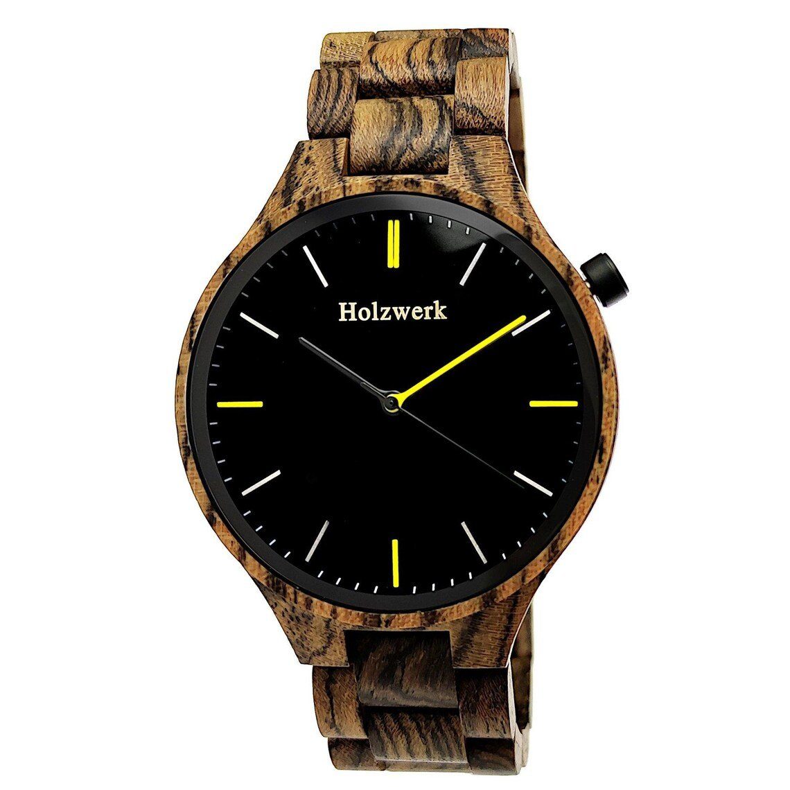 Holzwerk Quarzuhr HELDBURG Damen & Herren Holz Armband Uhr, braun, schwarz, gelb