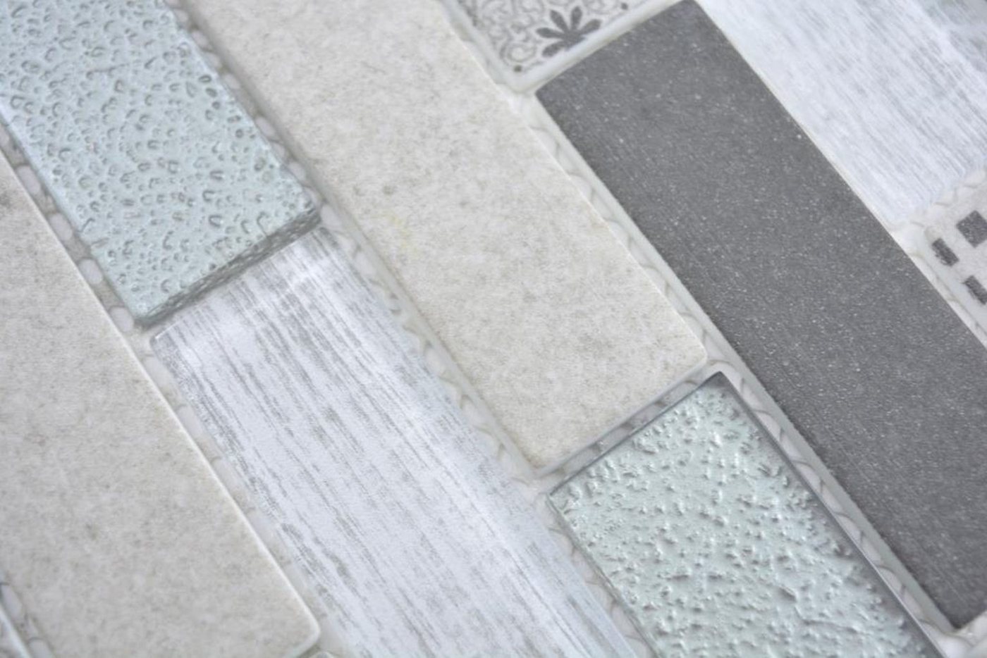 Thumbnail - Mosani Mosaikfliesen Transluzent Mosaik Brick ECO Glasmosaik Retro grau