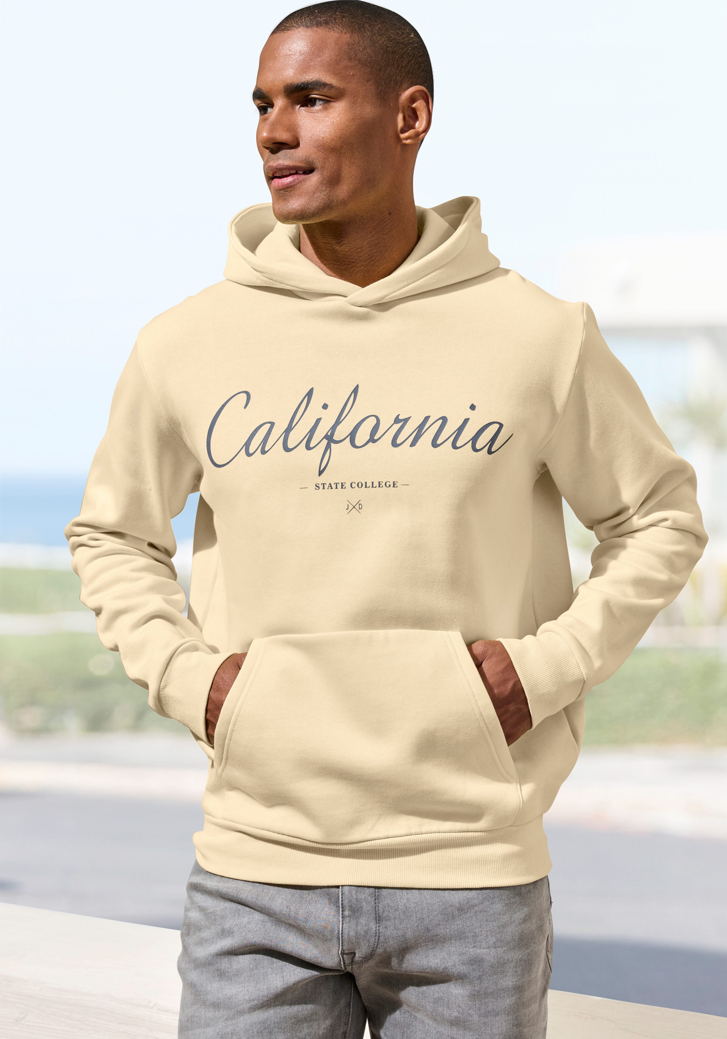 John Devin Hoodie Sweatshirt mit coolem Druck, aufgesetzter Tasche und Kapuze