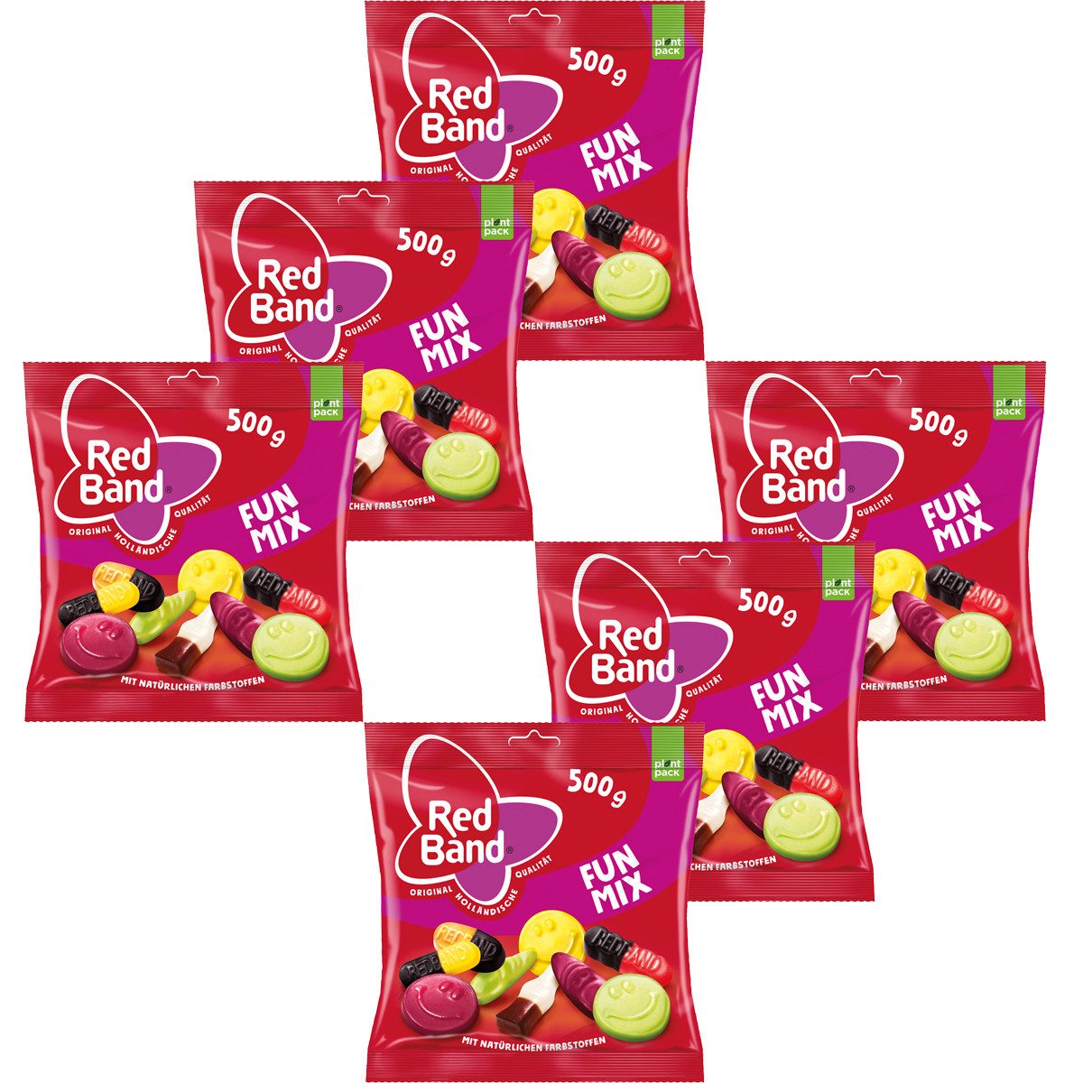 Red Band Süßigkeit, Red Band Fun Mix Mischung mit Lakritz und Fruchtgummi 500g 6er Pack