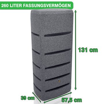 YourCasa Regentonne 260 Liter [EcoTower] Eckig und Schmal, nur 39 cm tief,Metall Gewinde,57,5x39x131cm,3 Anschlüsse