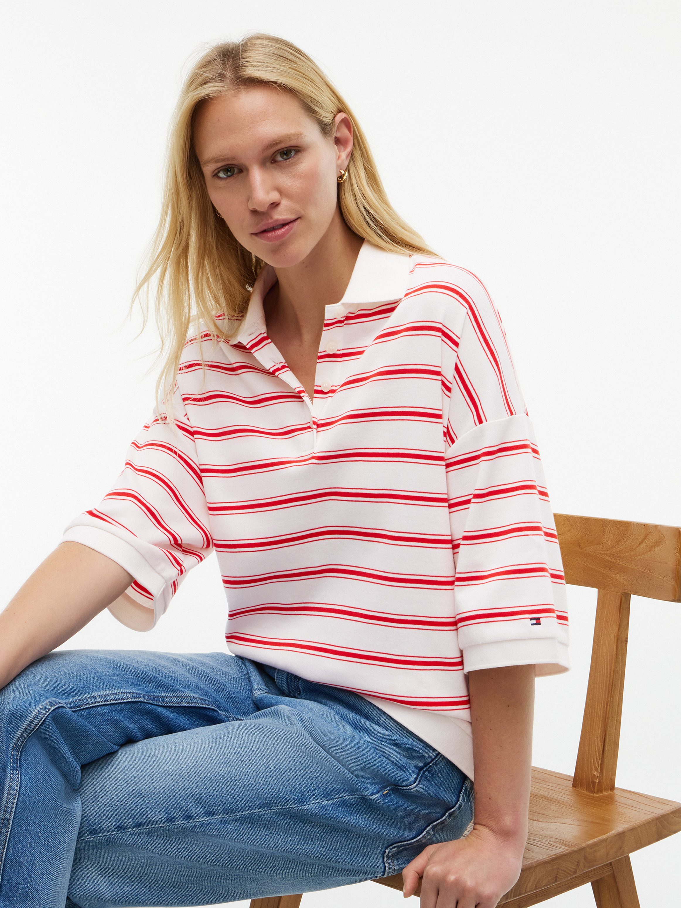 Tommy Hilfiger Poloshirt MULTISTP OVERSIZED SS POLO Baumwolle, oversize – Bild 4 von 5