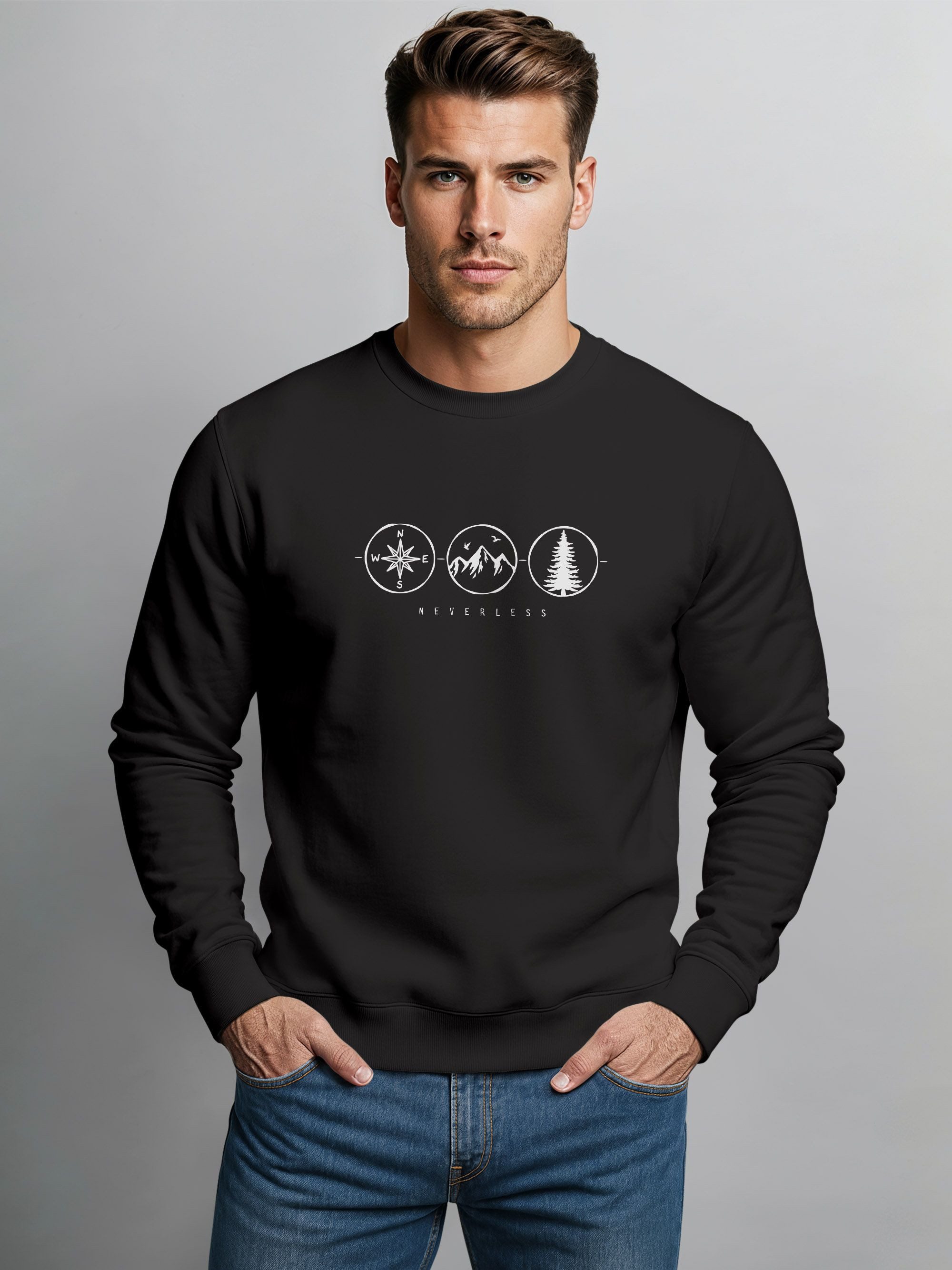 Neverless Sweatshirt Sweatshirt Herren Frontprint Nature Spirit, Icons See – Mountains –