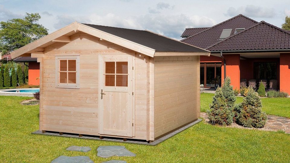 weka Gartenhaus Premium28 natur, BxT: 380x324 cm, 19 mm starkes  Massivholz-Satteldach , 60 cm Vordach