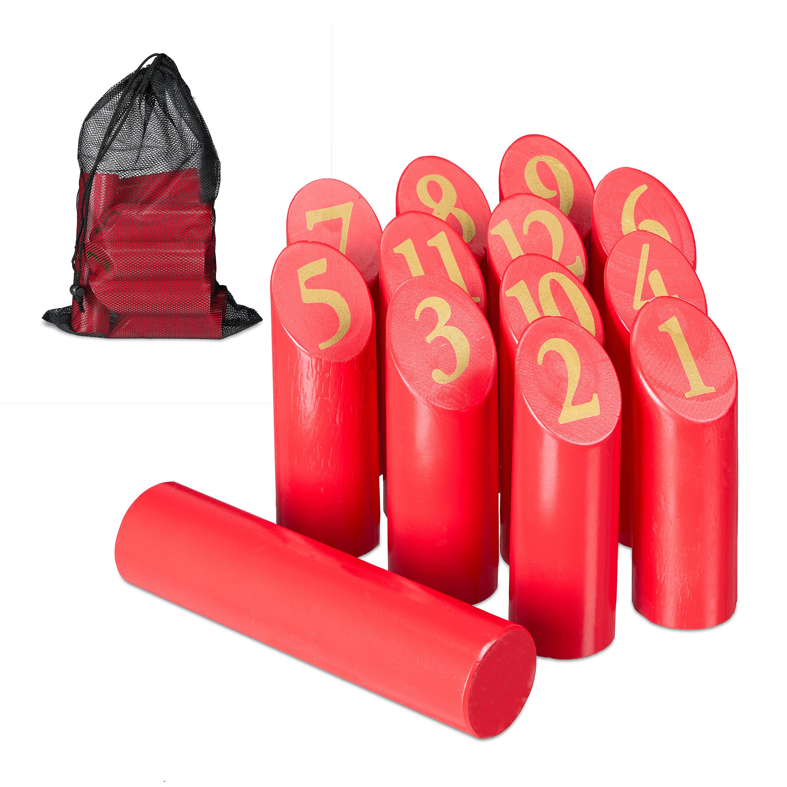 relaxdays Spielzeug-Gartenset Rotes Kubb Wikingerspiel mit Tasche, (14-tlg)