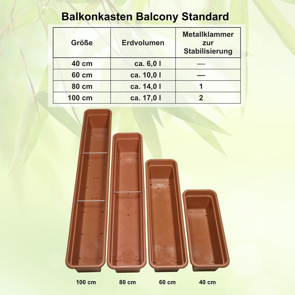 UV-beständigem 2-tlg. wetterfest cm Balkonkasten Heimwerkercenter Kunststoff Terrakotta Pflanzentopf Pflanzenkasten - aus Blumenkübel 40 - Balcony Terra - Balkonkasten + Untersetzer - MePla Set