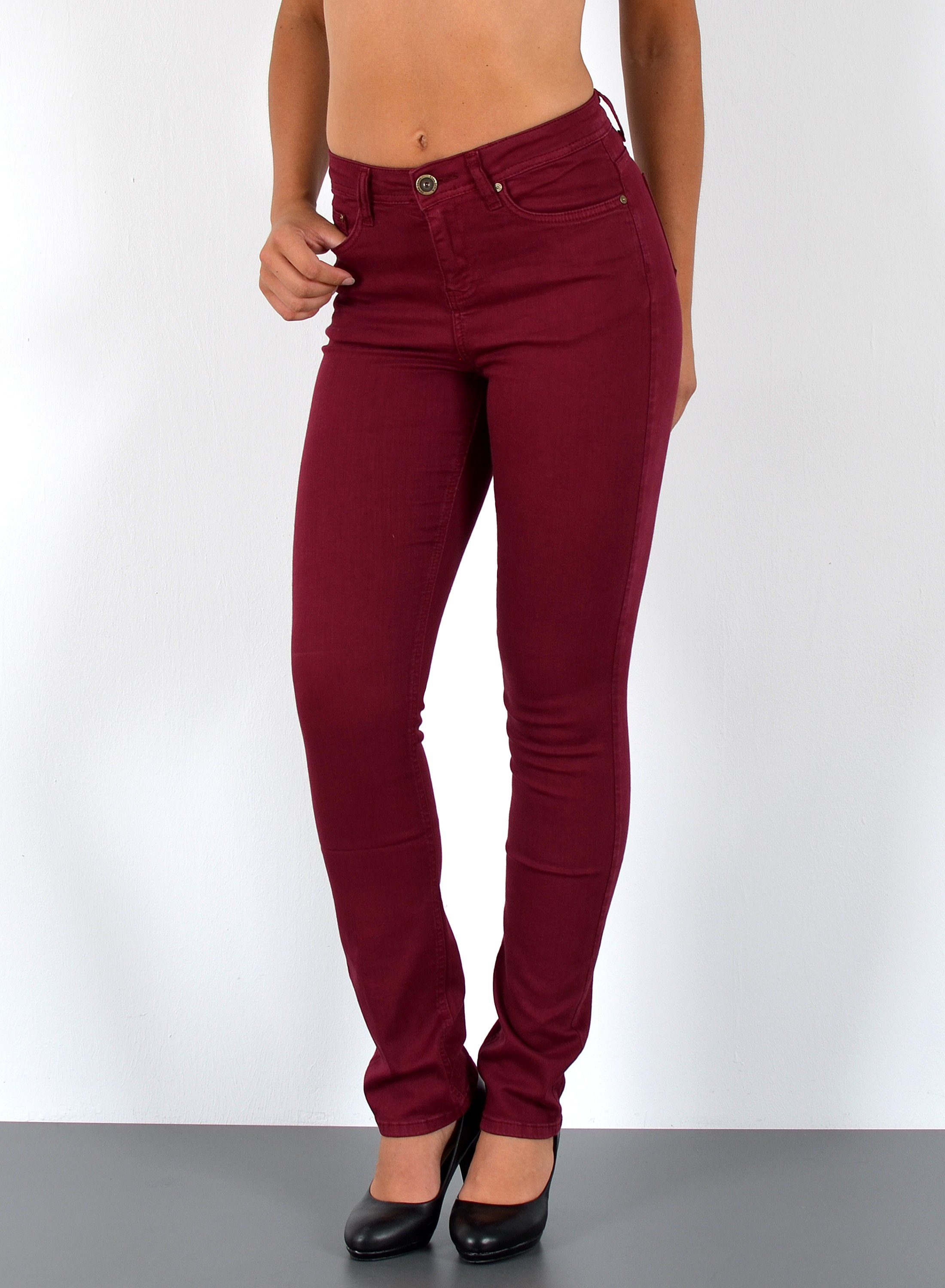 ESRA Straight-Jeans G1300 Damen Straight Fit Jeans-Hose High Waist, bis Übergröße / Plussize Größe, Damen Jeans Hose Gerade Hoch Bund, mit Stretch, Hohe Leibhöhe, bis Große Größen, Damen Jeans Straight Regular Fit, Damen Jeans Rot Blau Braun Grün Grau Schwarz Weiß