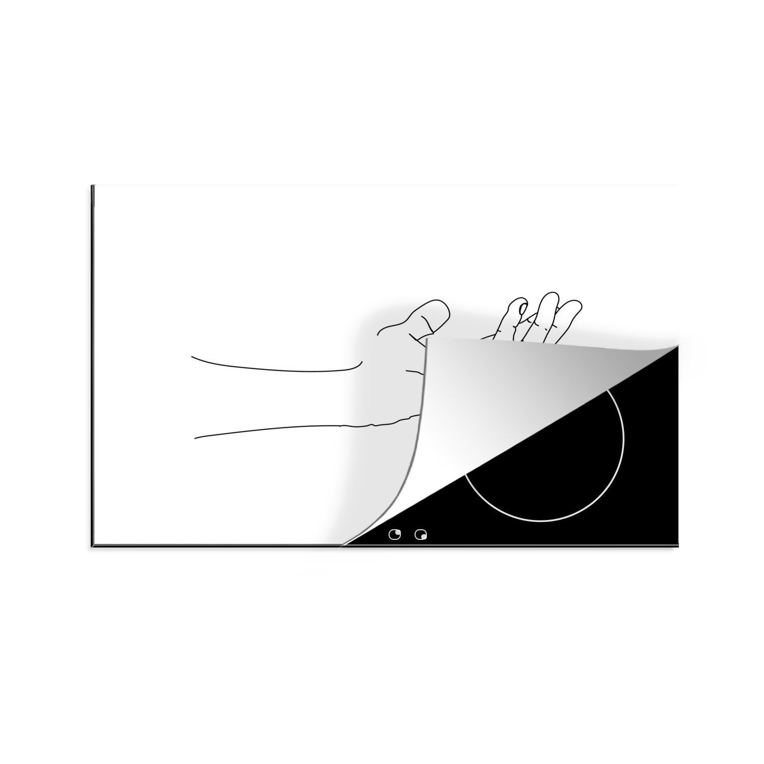 MuchoWow Herdblende-/Abdeckplatte Linienkunst - Hand - Minimalismus, Vinyl, (1 tlg), 81x52 cm, Induktionskochfeld Schutz für die küche, Ceranfeldabdeckung