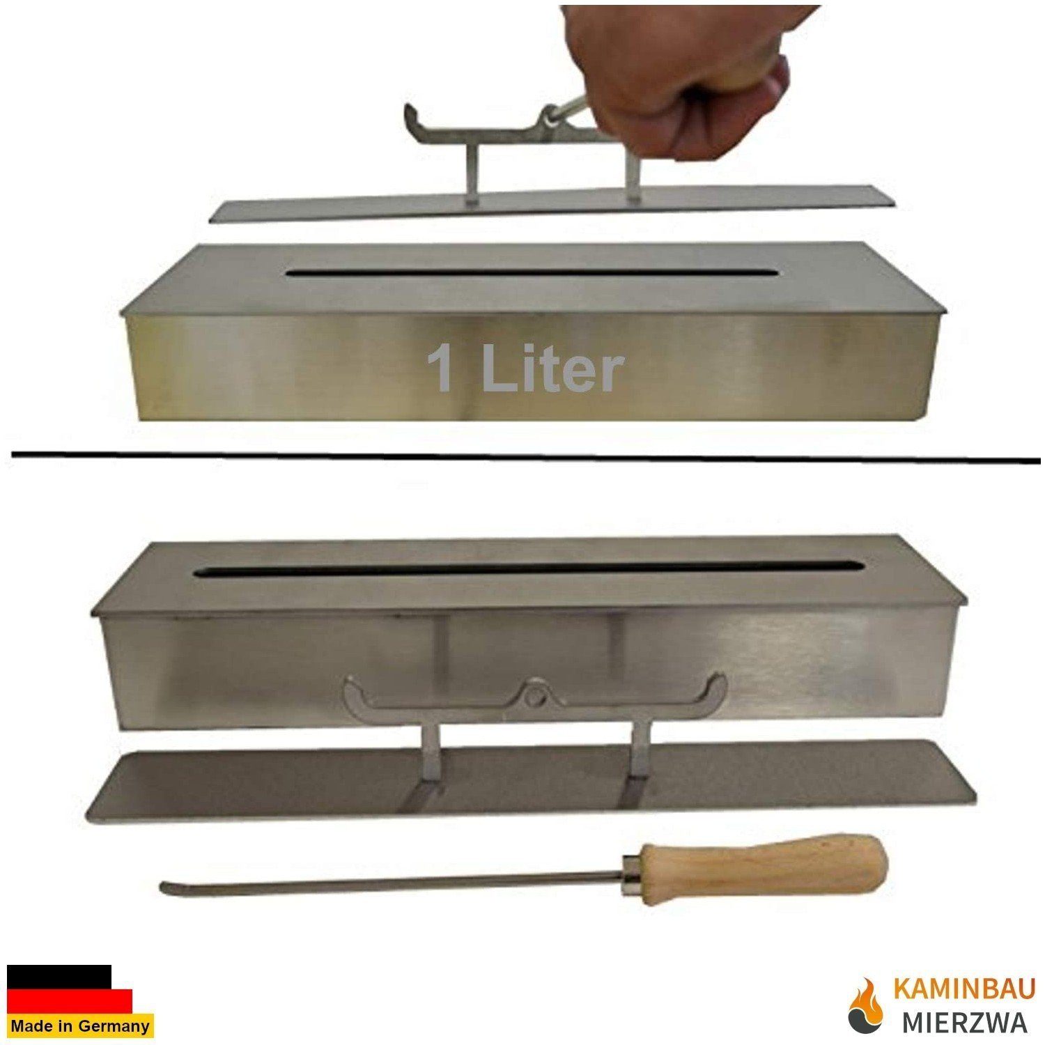 Kaminbau Mierzwa Echtfeuer-Dekokamin Brenngel & Bio-Ethanol Brenner Edelstahl (Auswahl 1 bis 5 Liter Fassungsvermögen), Gelkamin, Ethanolkamine, Brennbox, Lange Brenndauer