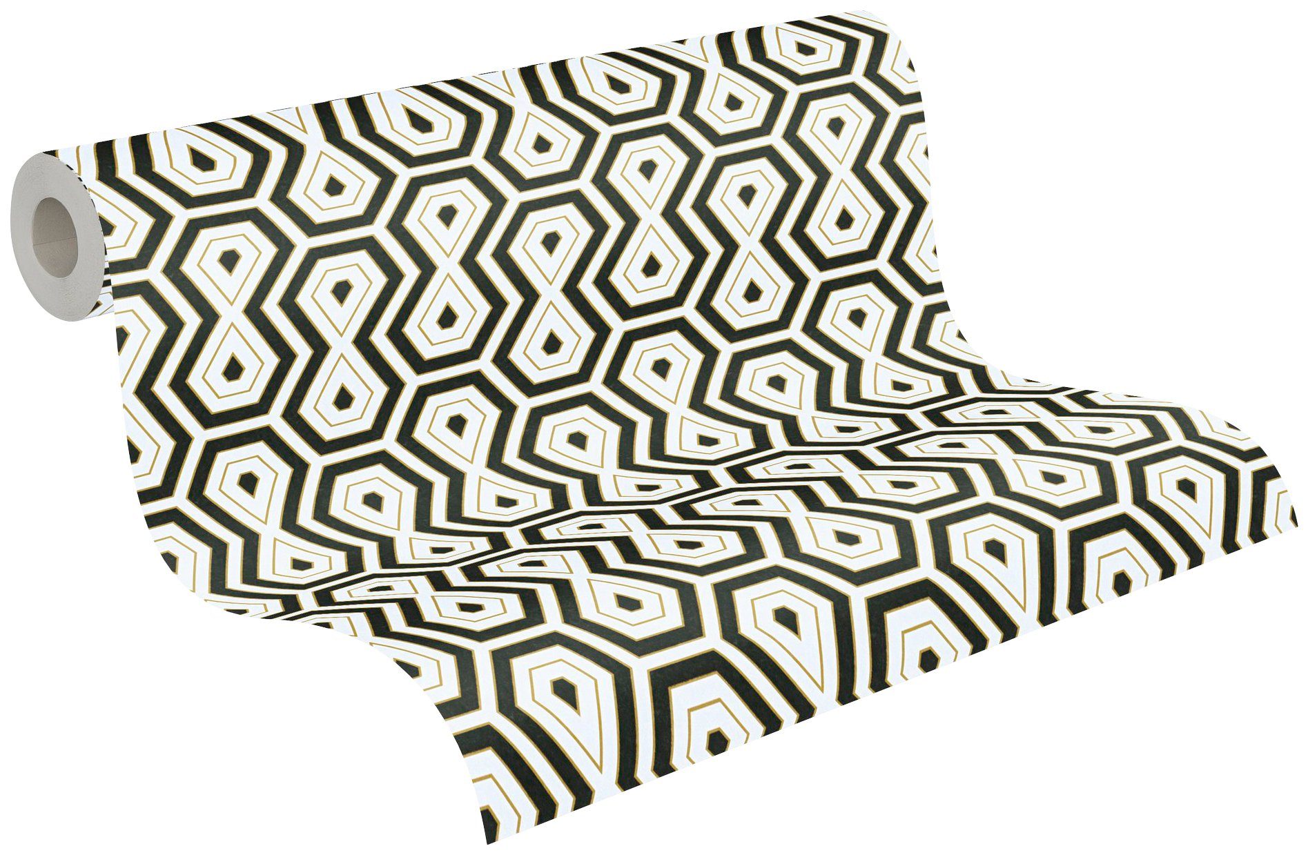 Architects Paper Vliestapete Jungle grafisch, Vintage Geometrische Chic, glatt, Retro goldfarben/schwarz/weiß Retro, geometrisch, Tapete