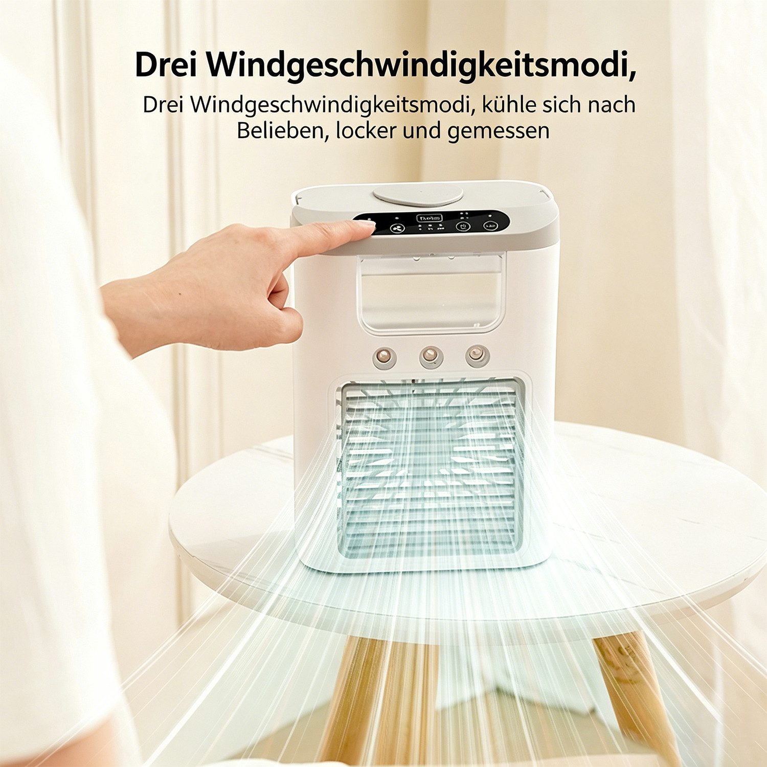 MOPUEA Ventilatorkombigerät Ventilatorkombigerät Mini Luftkühler 3 Stufen LED Licht leise, 3 Stufen leise Nebel LED Licht USB tragbar