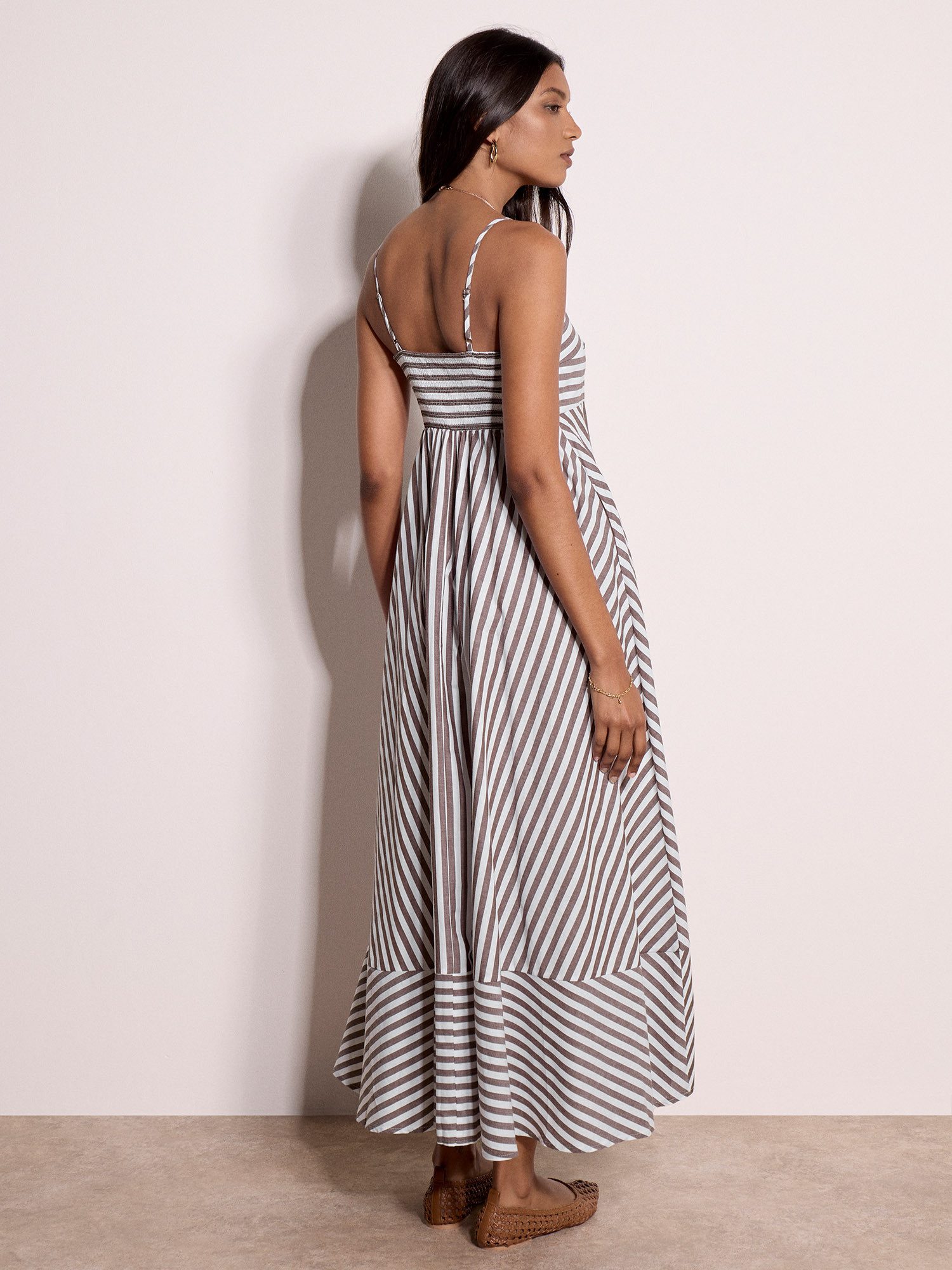 Apricot Maxikleid Streifenkleid in langer Länge mit Trägern