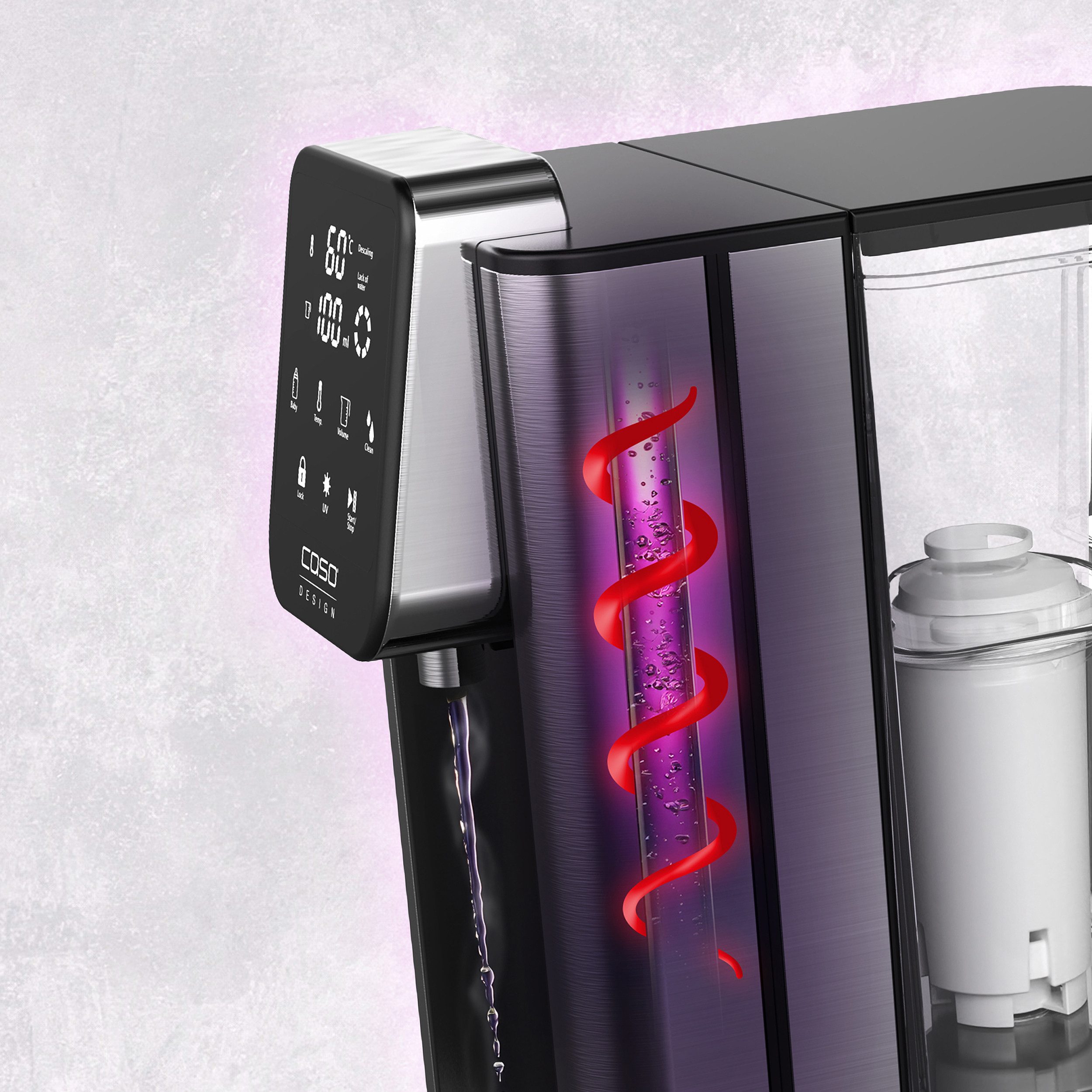 Caso Heißwasserspender HW 666 Inox UV, 2600 W, 7 Temperatureinstellungen, 7 Mengenausgaben, 2,7 Liter Wassertank