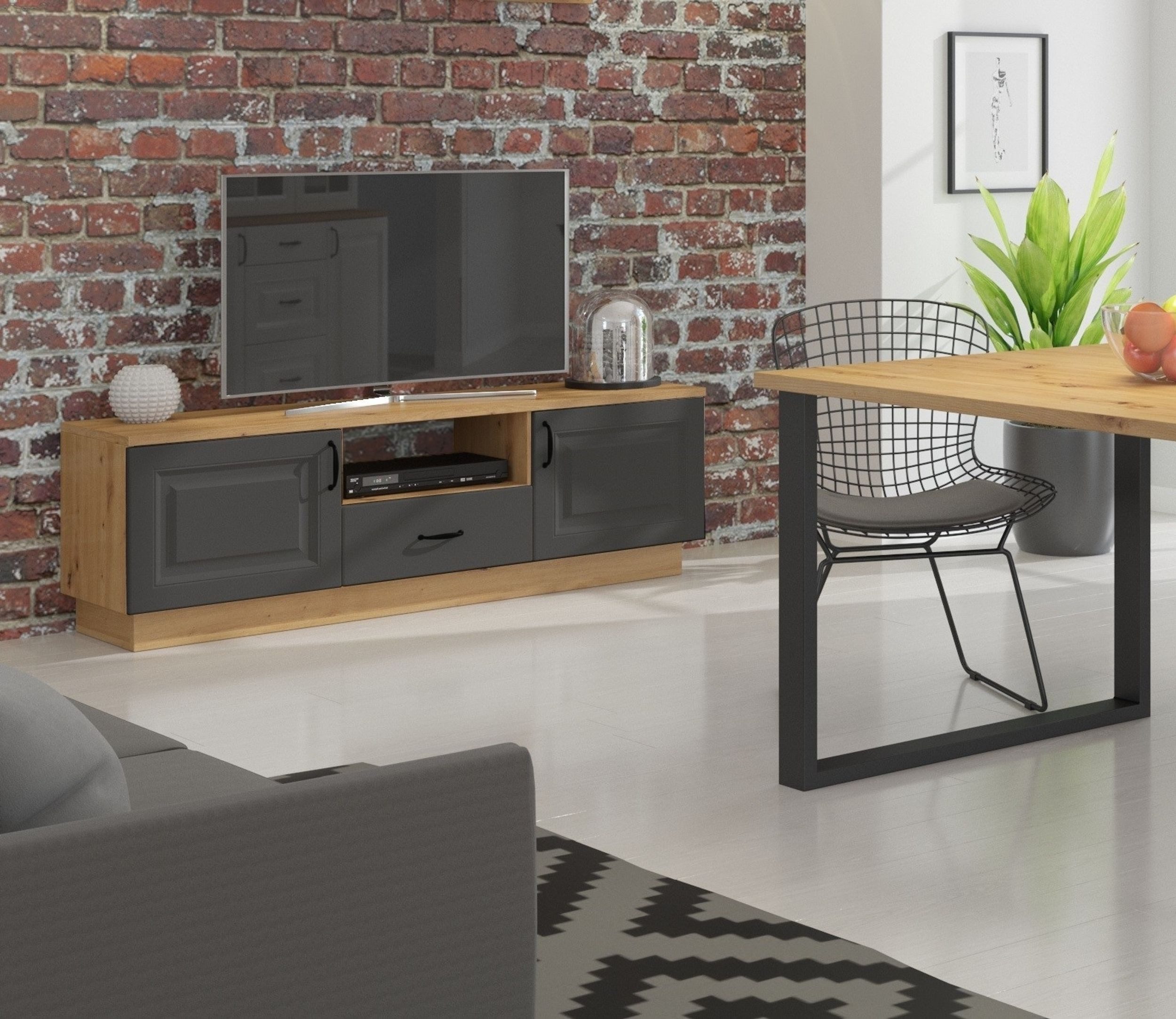 Küchen-Preisbombe Wohnwand Lowboard TV-Board Stilo 150 cm Landhaus Grau Eiche Artisan Sideboard, (1-St)