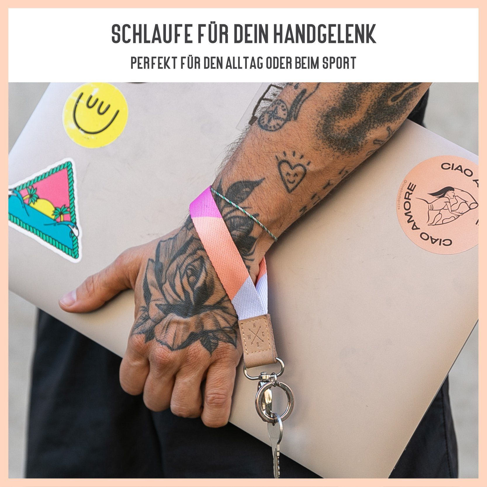 Things of Happiness Schlüsselanhänger Schlüsselband kurz mit Schlüsselring und Karabiner, kurzes Lanyard, Geschenk