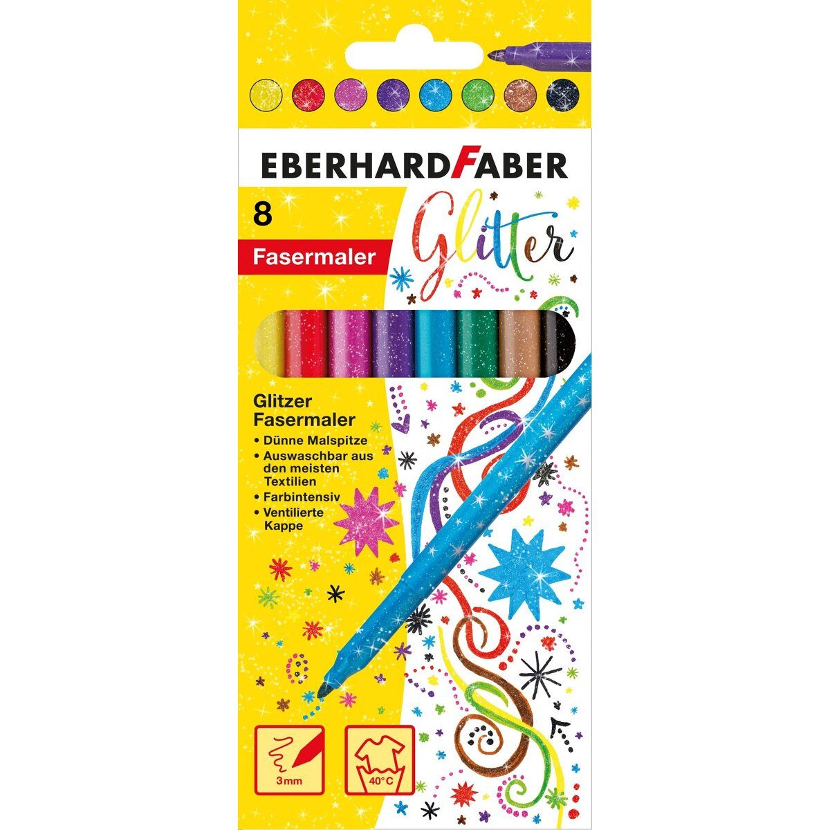Eberhard Faber Fineliner Fasermaler Glitzer 8er Etui 3mm sortiert.