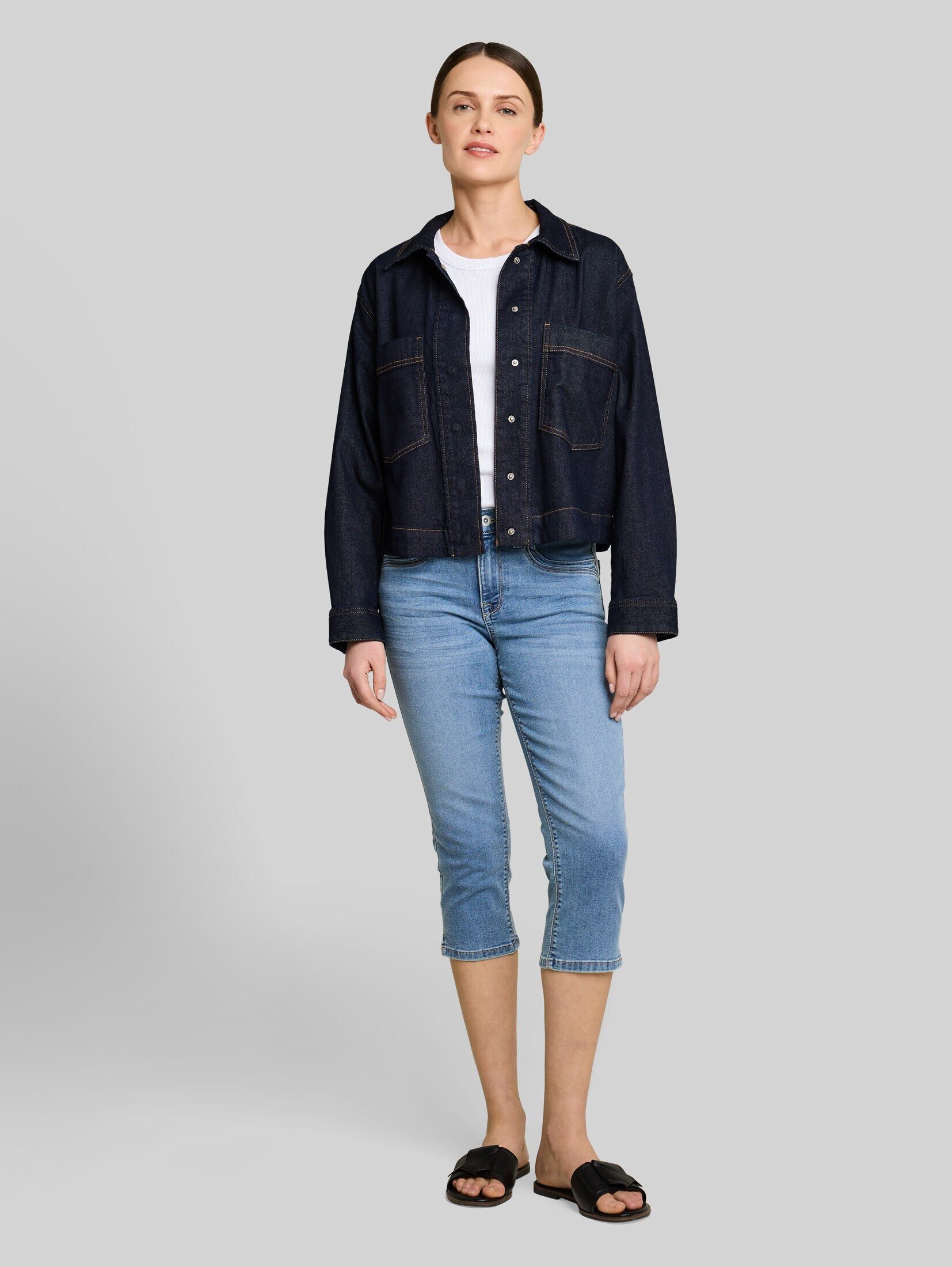 TOM TAILOR Slim-fit-Jeans Jeanshosen TTLENE SLIM Capri Jeans mit hohem Stretch