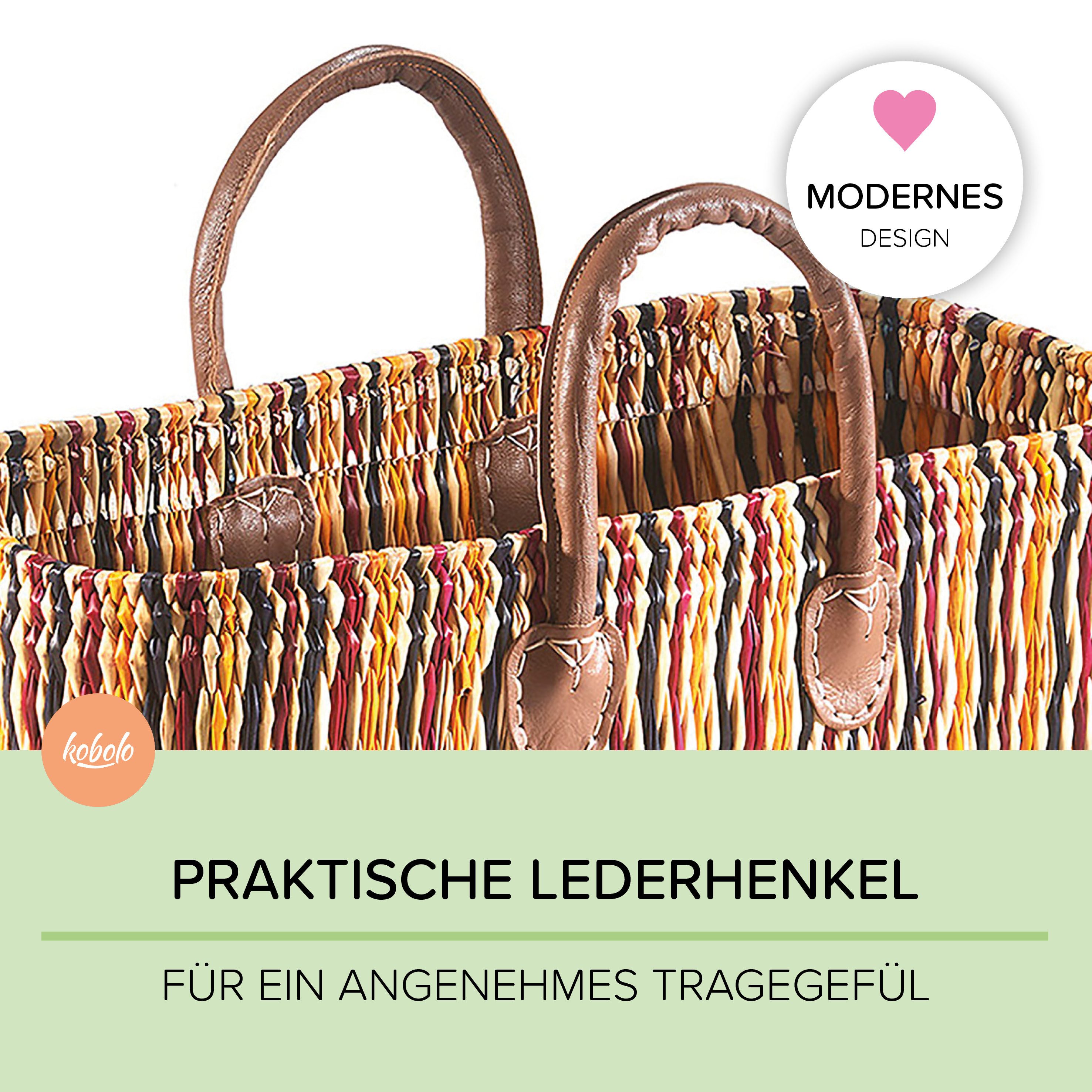 Kobolo Shopper Seegrastasche Seegras Lederhenkel bunt 45x18x32 cm (1-tlg) – Bild 5 von 5