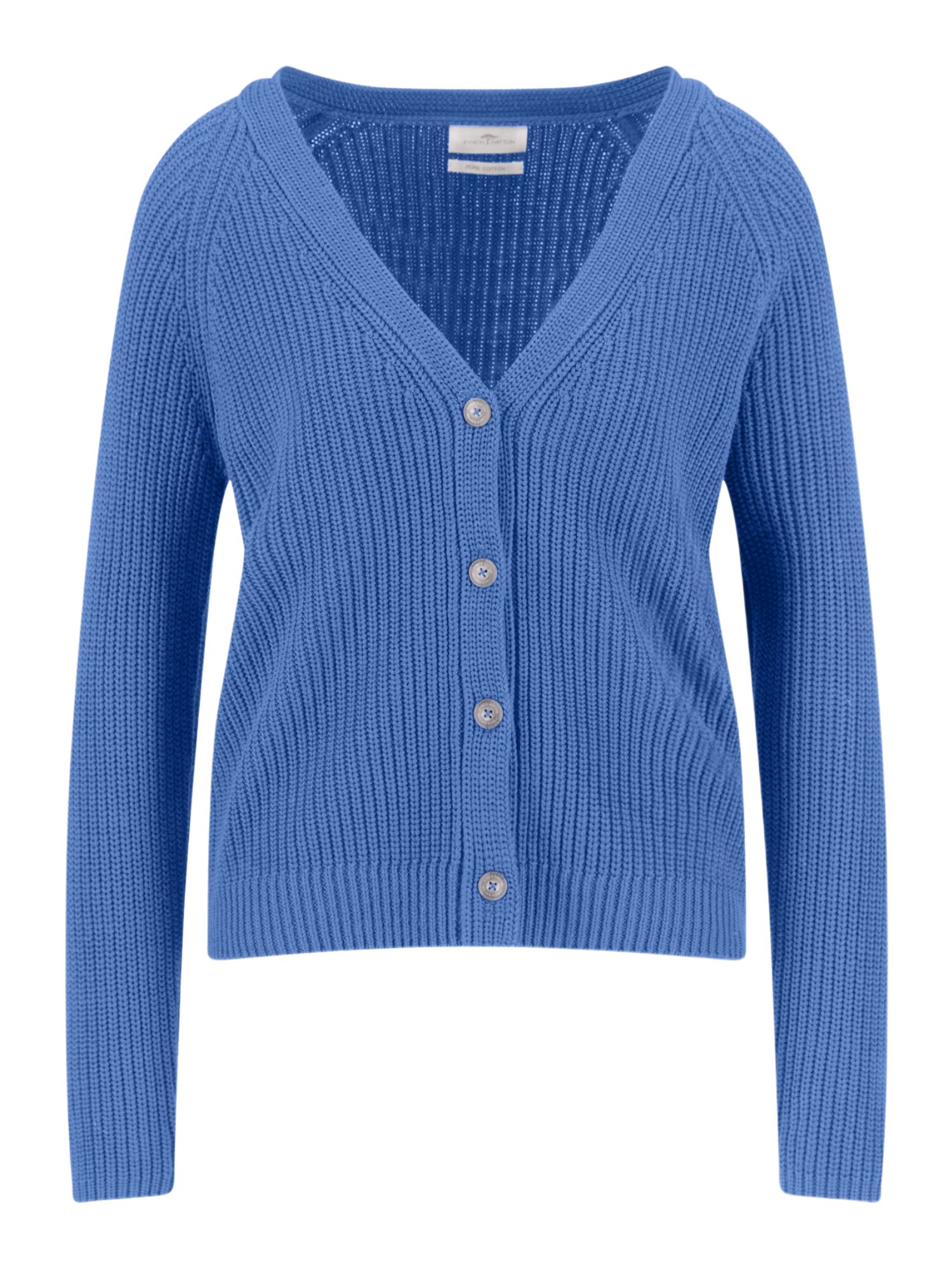 FYNCH-HATTON Strickjacke blau,Casual,Baumwolle,Unifarben,V-Ausschnitt,Lang,Casual Fit