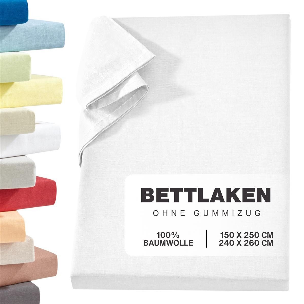 Carpe Sonno Betttuch Linon Haustuch Bettlaken ohne Gummizug Baumwolle Leintuch Laken Decke, Baumwolle, Gummizug: ohne, (1 Stück), Überwurf Bett Sofa Sessel Couch leichte Sommer Bettdecke Weiß 150x250
