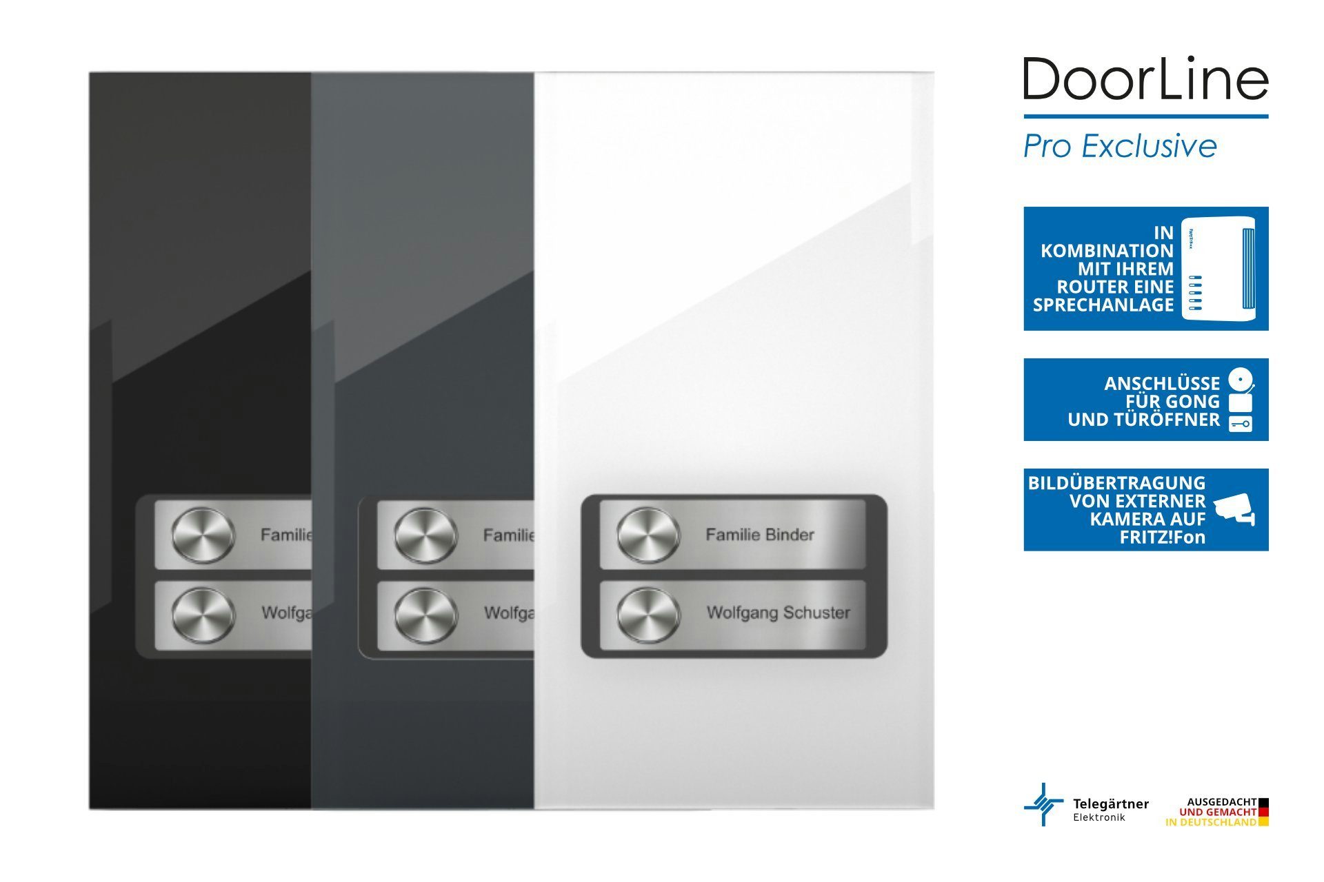 DoorLine Pro Zutrittskontrolle Exclusive Home Weiß wahlweise PIN-Code) (direkt Rufnummern, Smart Klingeltaster auf´s 1-4 über jeweils 2 Türklingel Telefon, an