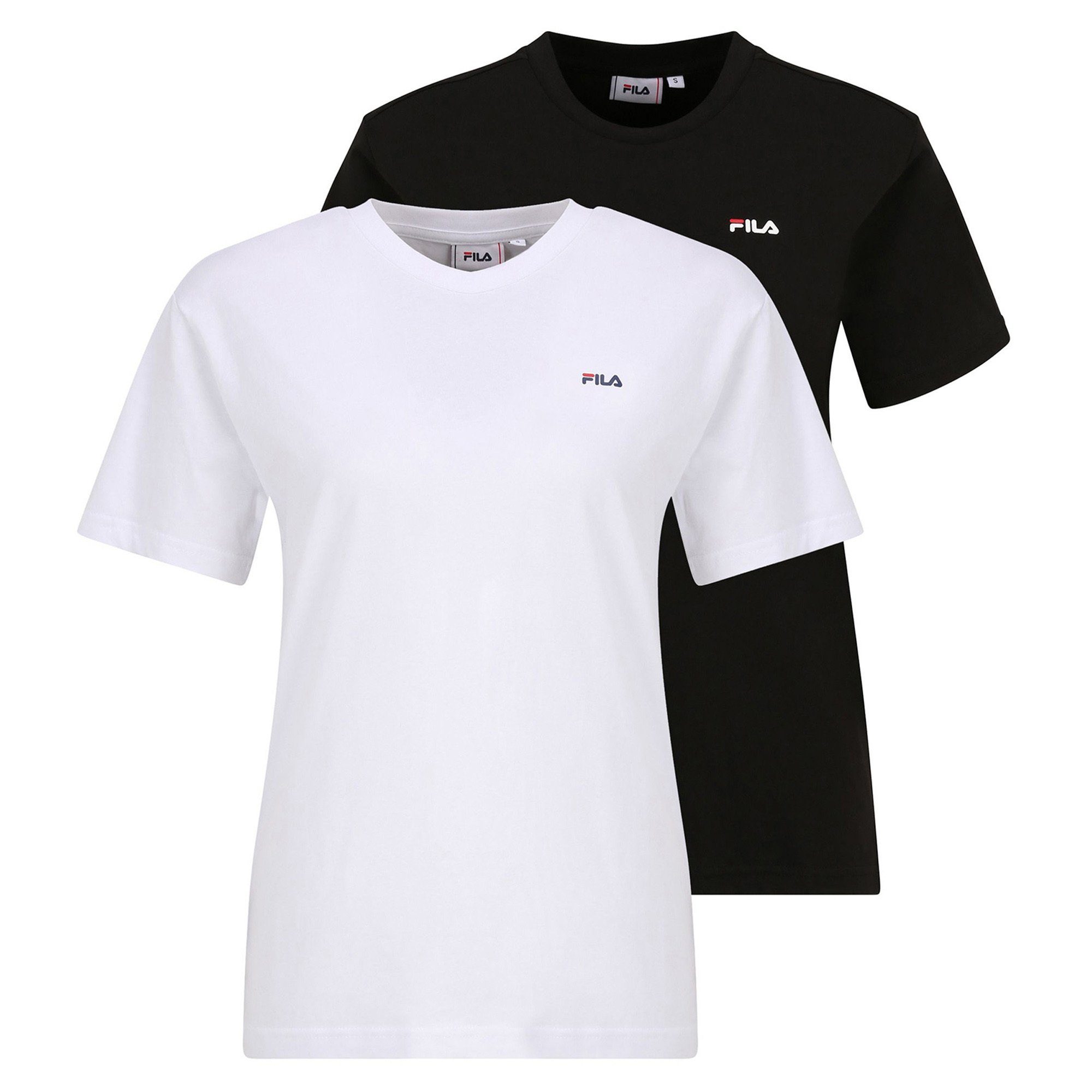 Fila T-Shirt Damen T-Shirt, 2er Pack - BARI tee double pack Schwarz/Weiß