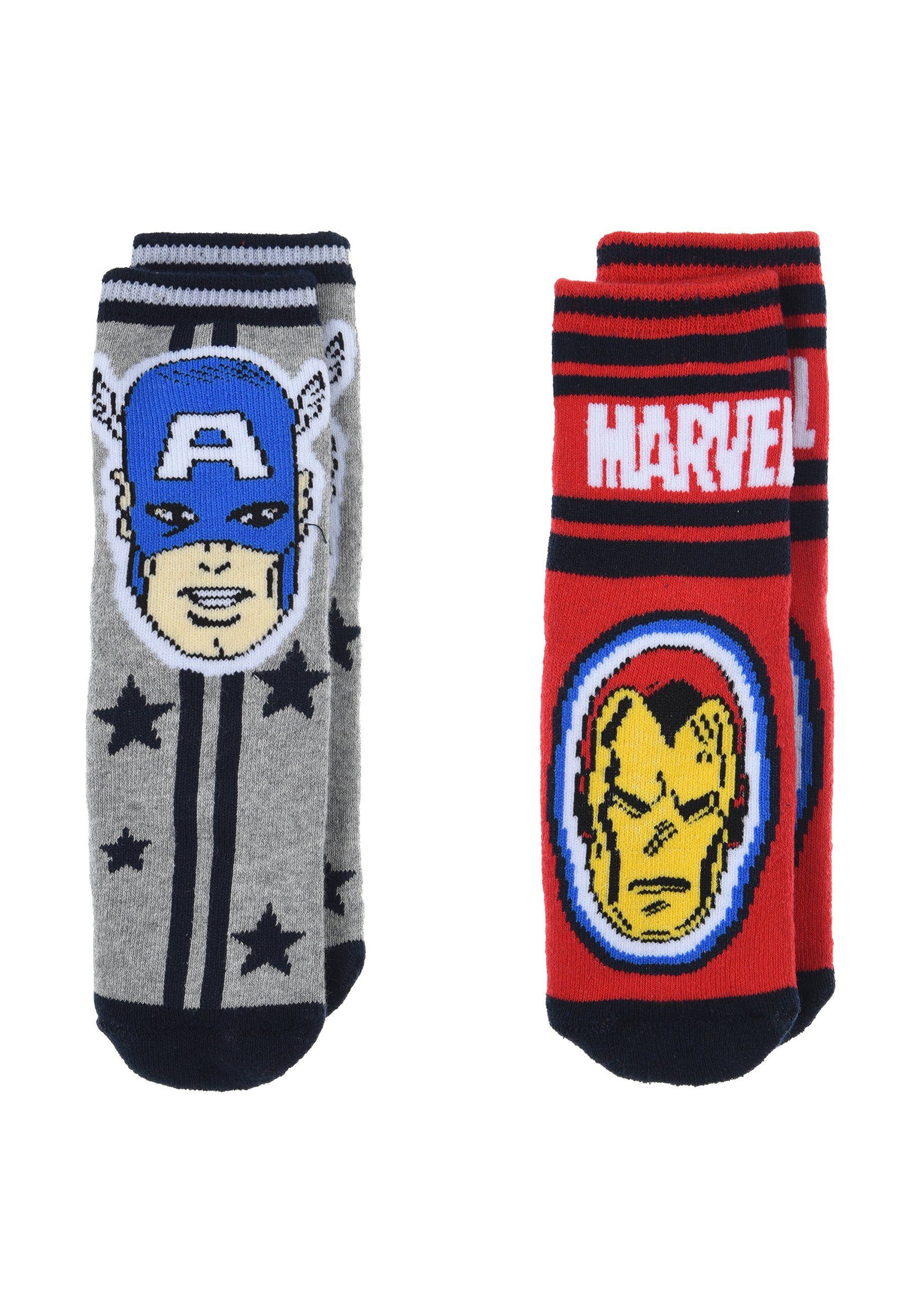 The AVENGERS ABS-Socken Captain America und Ironman Kinder Jungen Socken 2  Paar Gumminoppen Stopper-Socken Strümpfe (2-Paar) mit anti-rutsch Noppen,  Socken Set von Avengers mit zwei verschiedenen Motiven