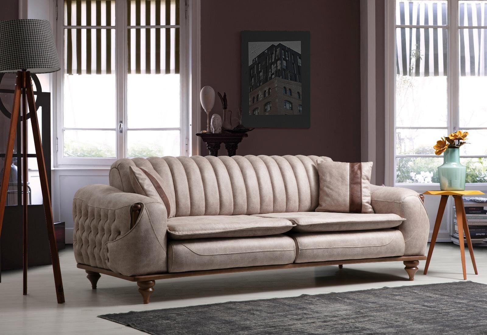 JVmoebel Chesterfield-Sofa Beige Dreisitzer Chesterfield Couch Polster Möbel | Chesterfield-Sofas