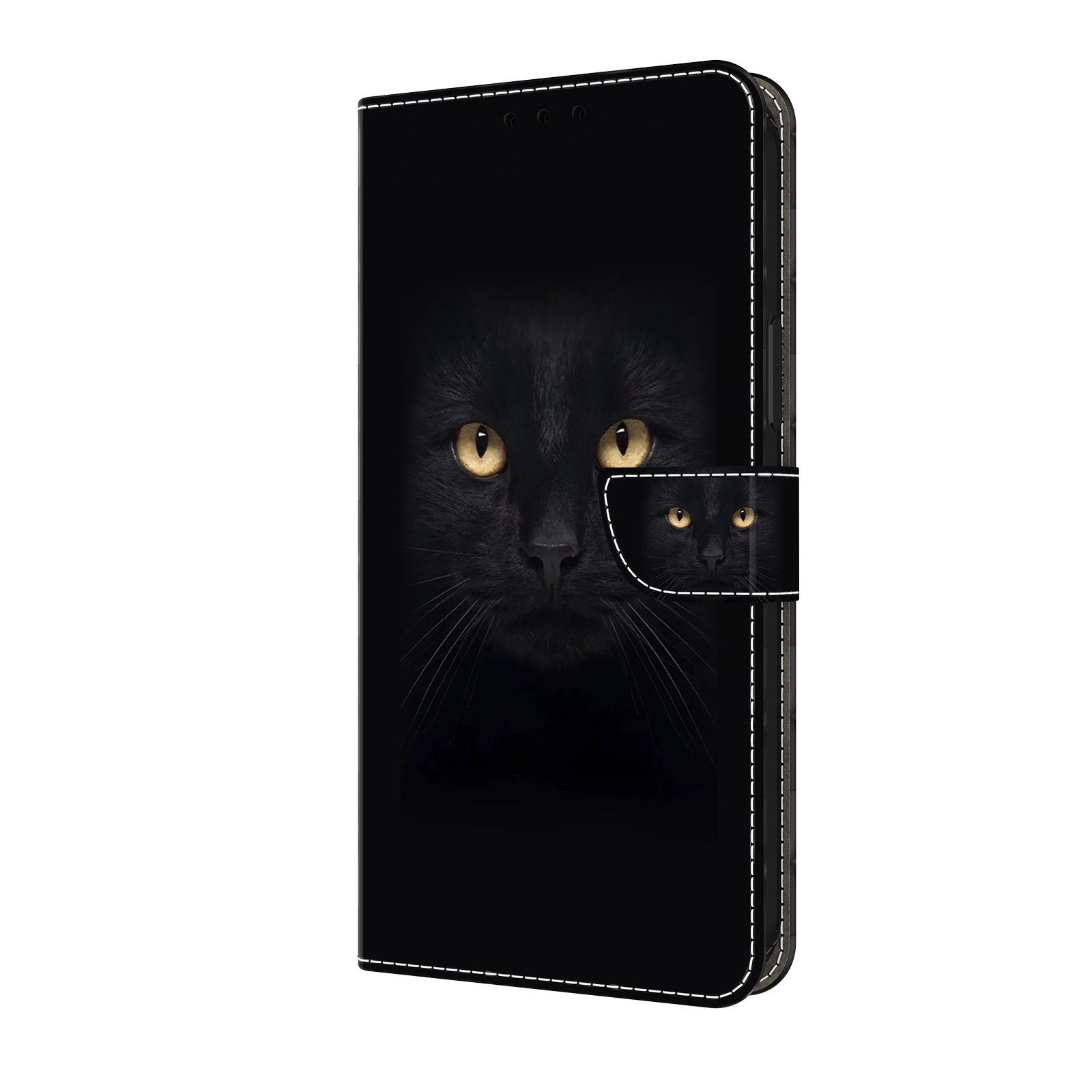CLM-Tech Handytasche für Samsung Galaxy A16 / A17 / A18 4G / 5G Klapphülle (schwarzer Panther Augen, 1-tlg., Handyhülle mit Standfunktion - Wallet Flip Case ink – Bild 4 von 5