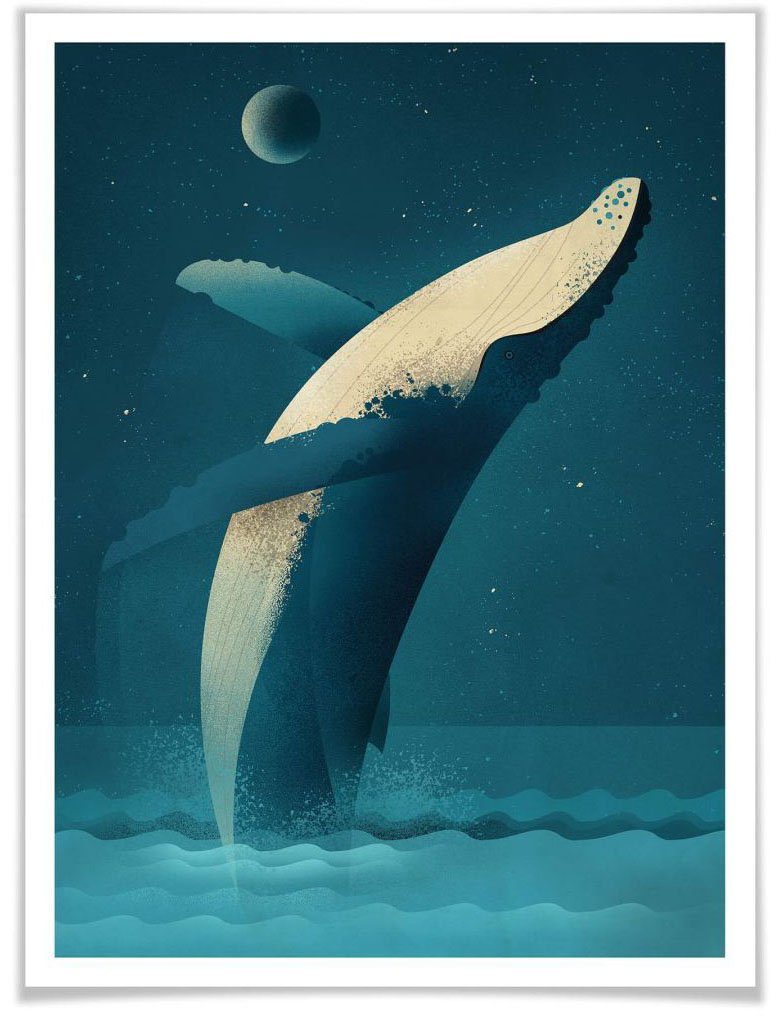 St), Poster Schriftzug Humpback Whale, Wandposter Bild, Wall-Art (1 Wandbild, Poster,