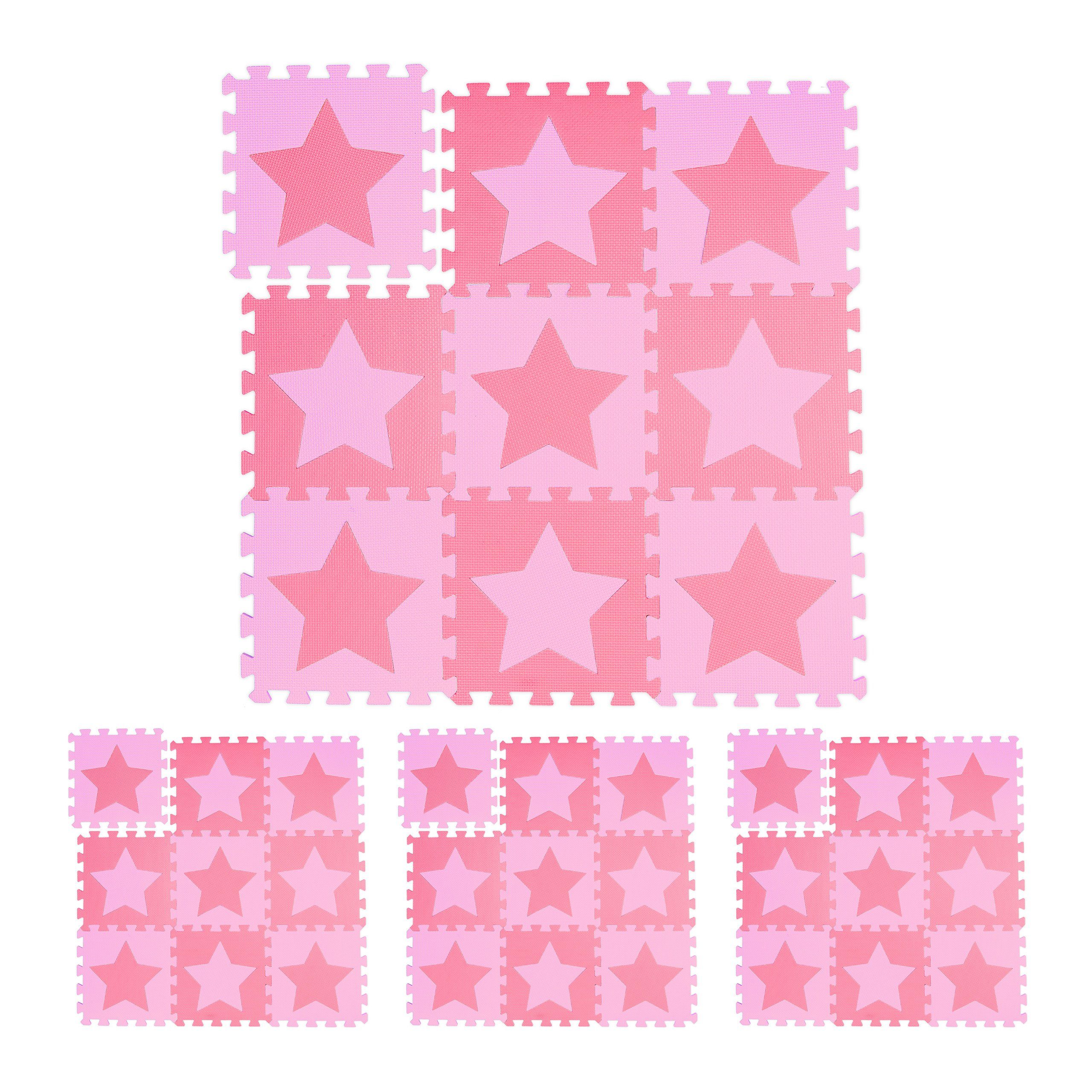 relaxdays Spielmatte 36 x Puzzlematte Sterne rosa-pink