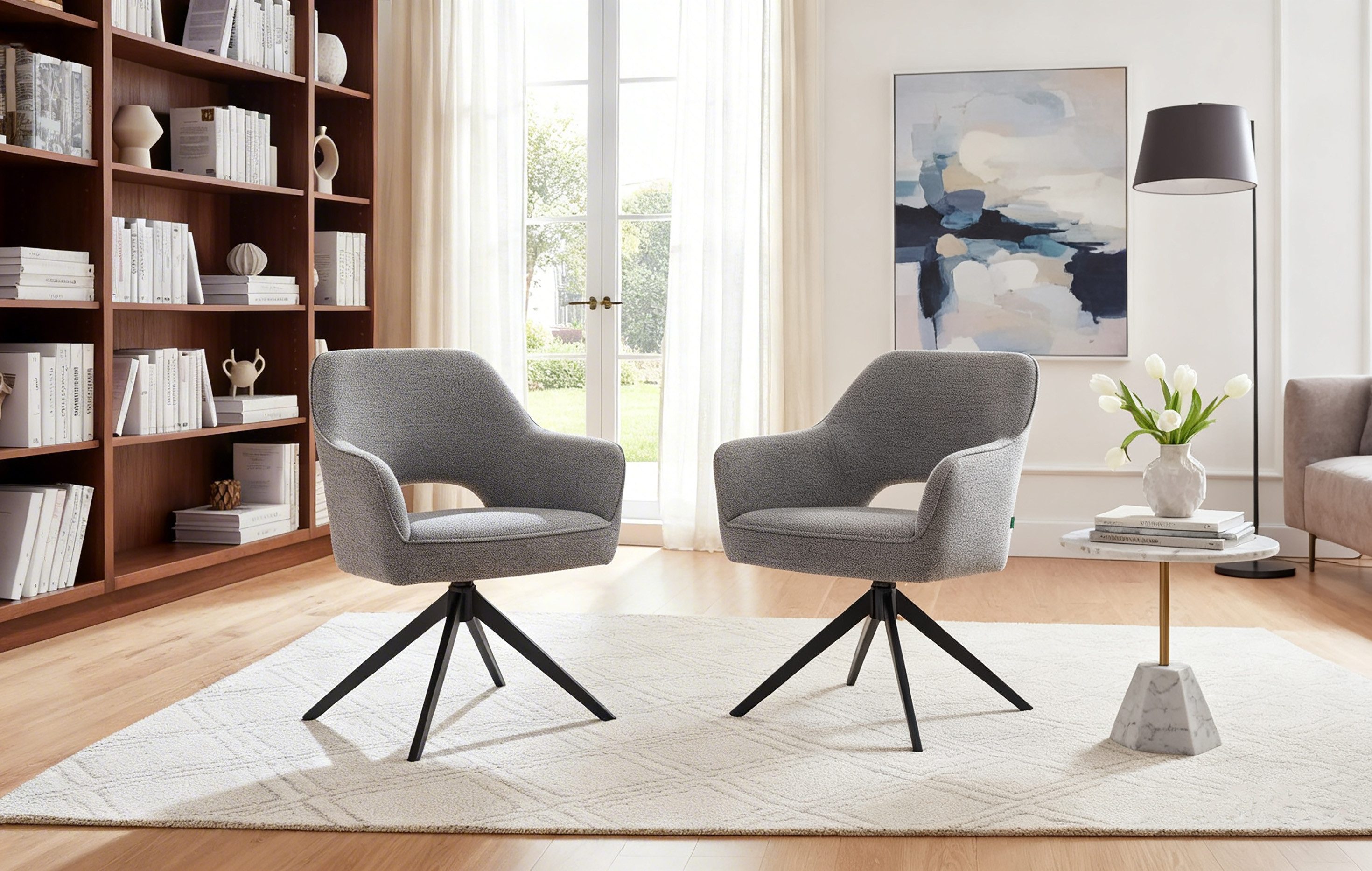 DUBI Möbel Drehstuhl Mika-Nils, Federkern, pulverbeschichtet, 360° drehbar im 2er-Set