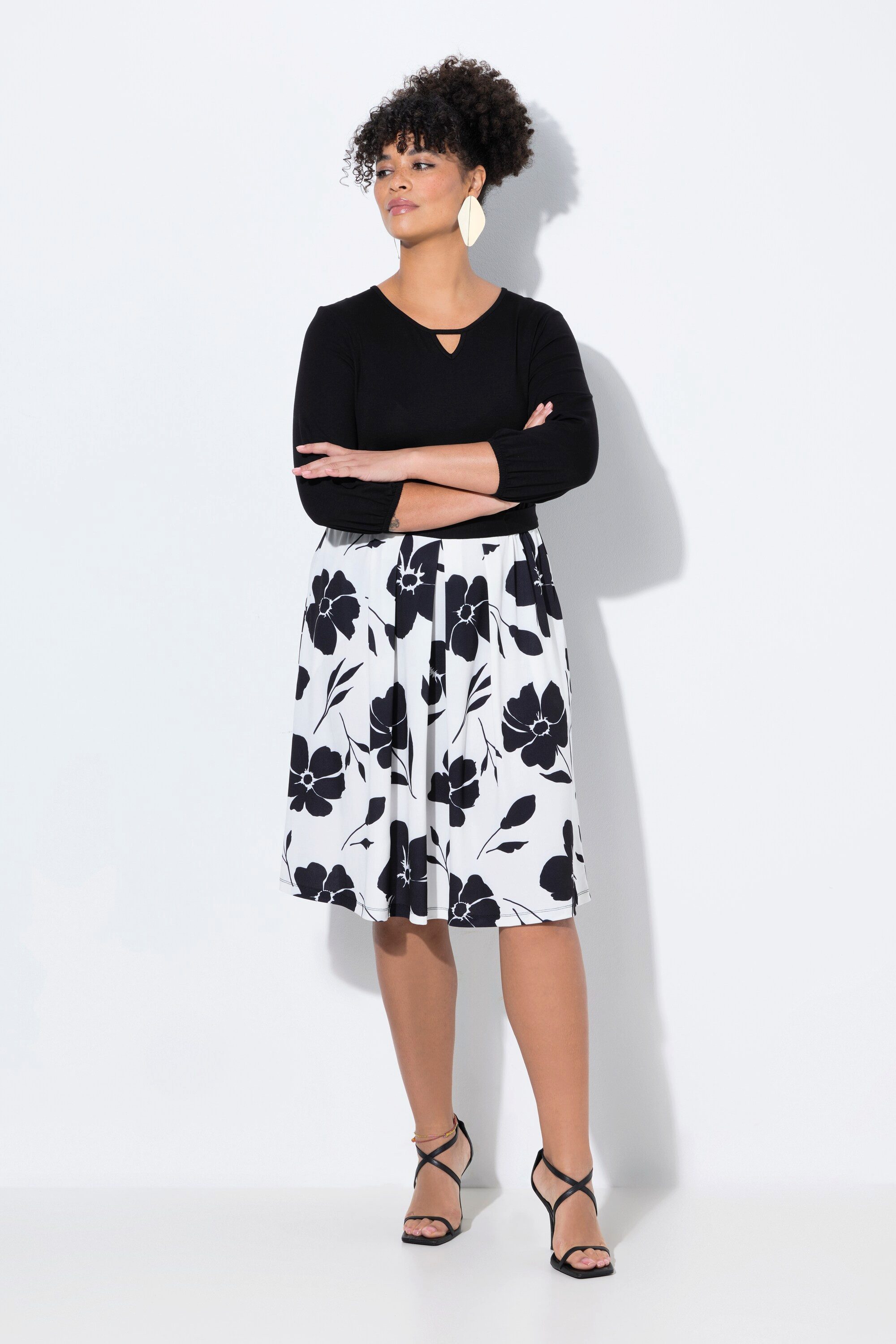 Jerseykleid Kleid A-Linie Blumenmuster Taillenband